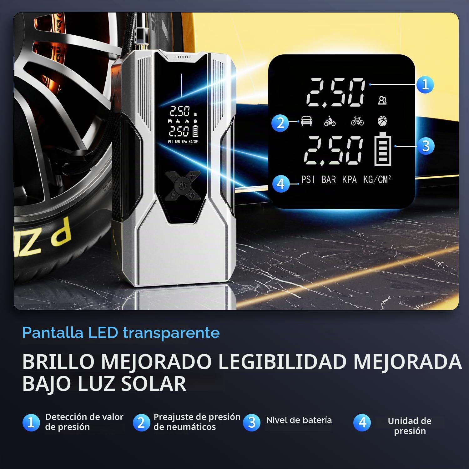 WANBILU Arrancador portátil de emergencia con compresor de aire, 30...