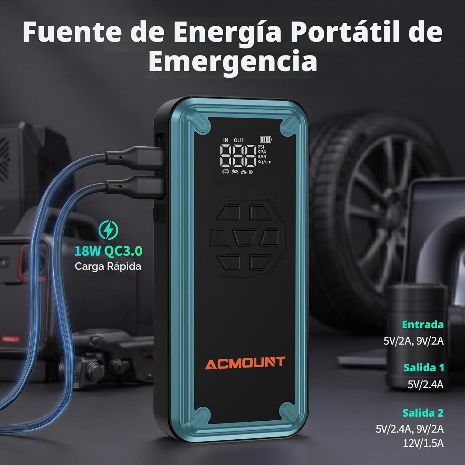 Arrancador de batería con compresor de aire, Acmount 5000A arrancad...