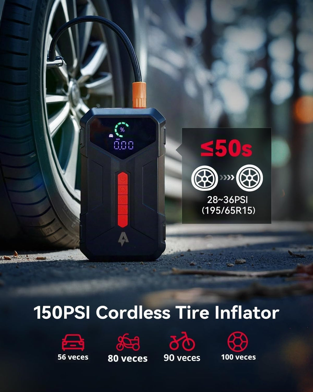 Andeman 4000A Arrancador con compresor de aire de 150PSI, caja de a...
