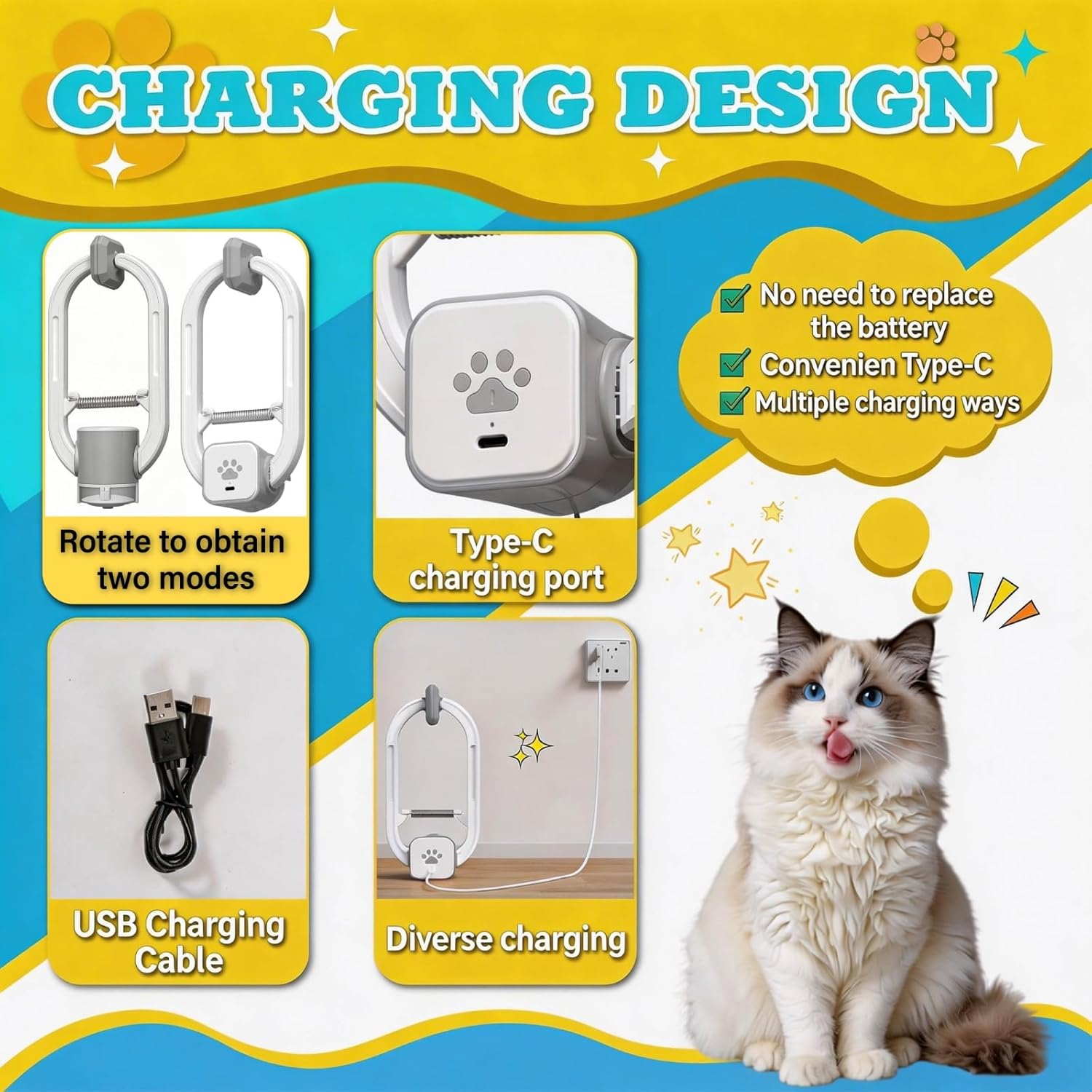 HAPPYCODE Juguete interactivo para gatos, juguete eléctrico recarga...
