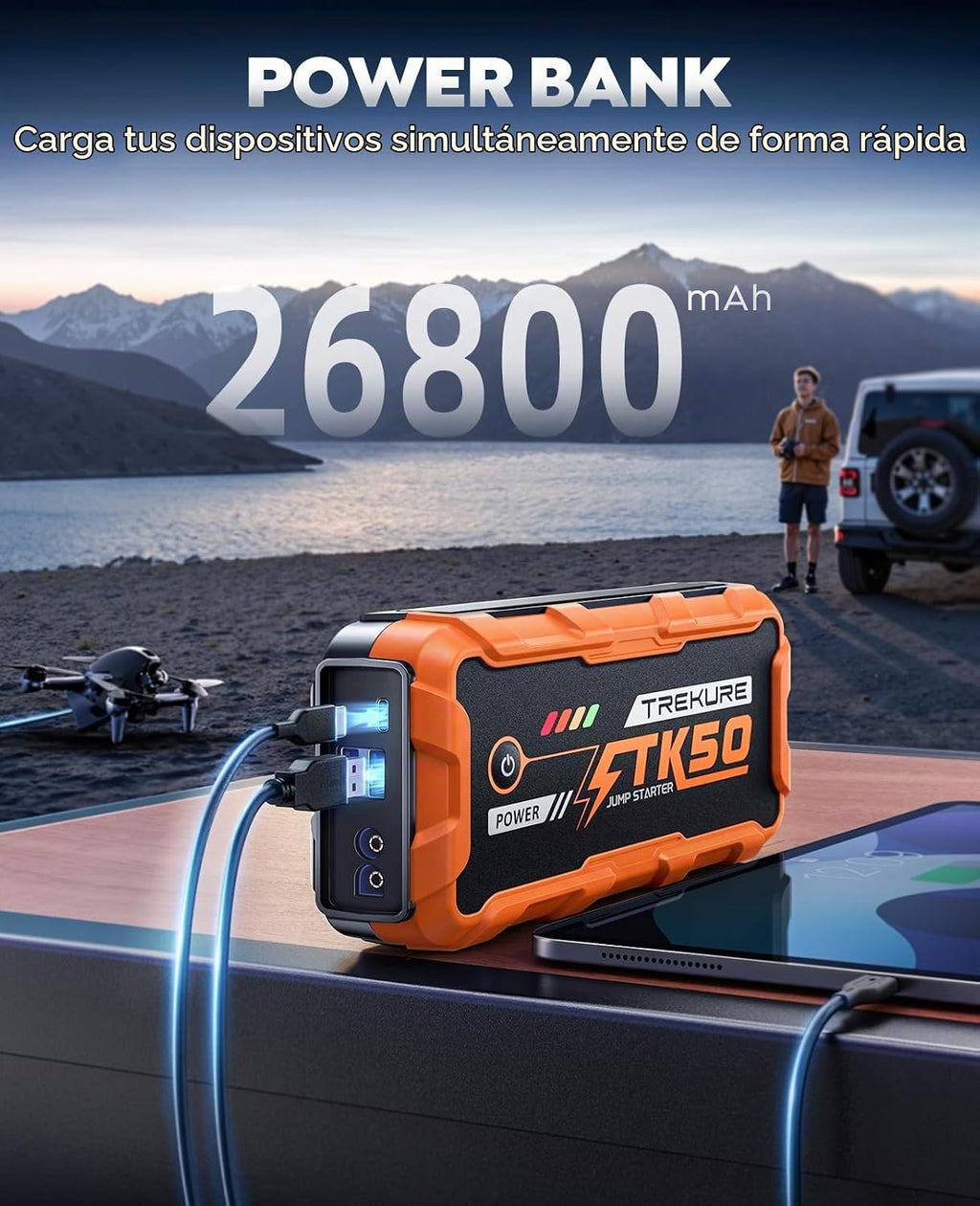 TREKURE Arrancador portátil de coche 8000A 26800mAh, arrancador de...