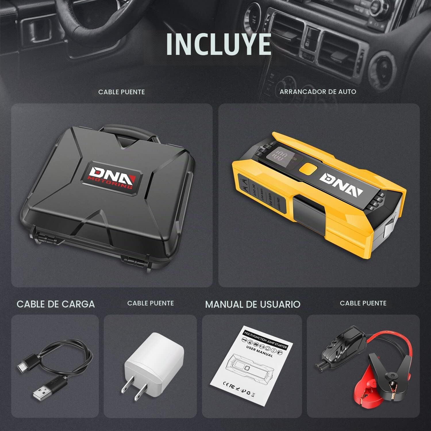 DNA Motoring Batería de coche portátil multifunción de 12 V 2000 A...