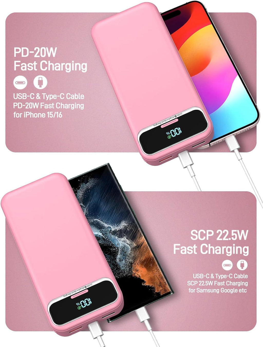 Cargador portátil Nusyddy 20000mAh 22.5W con cables incorporados y...