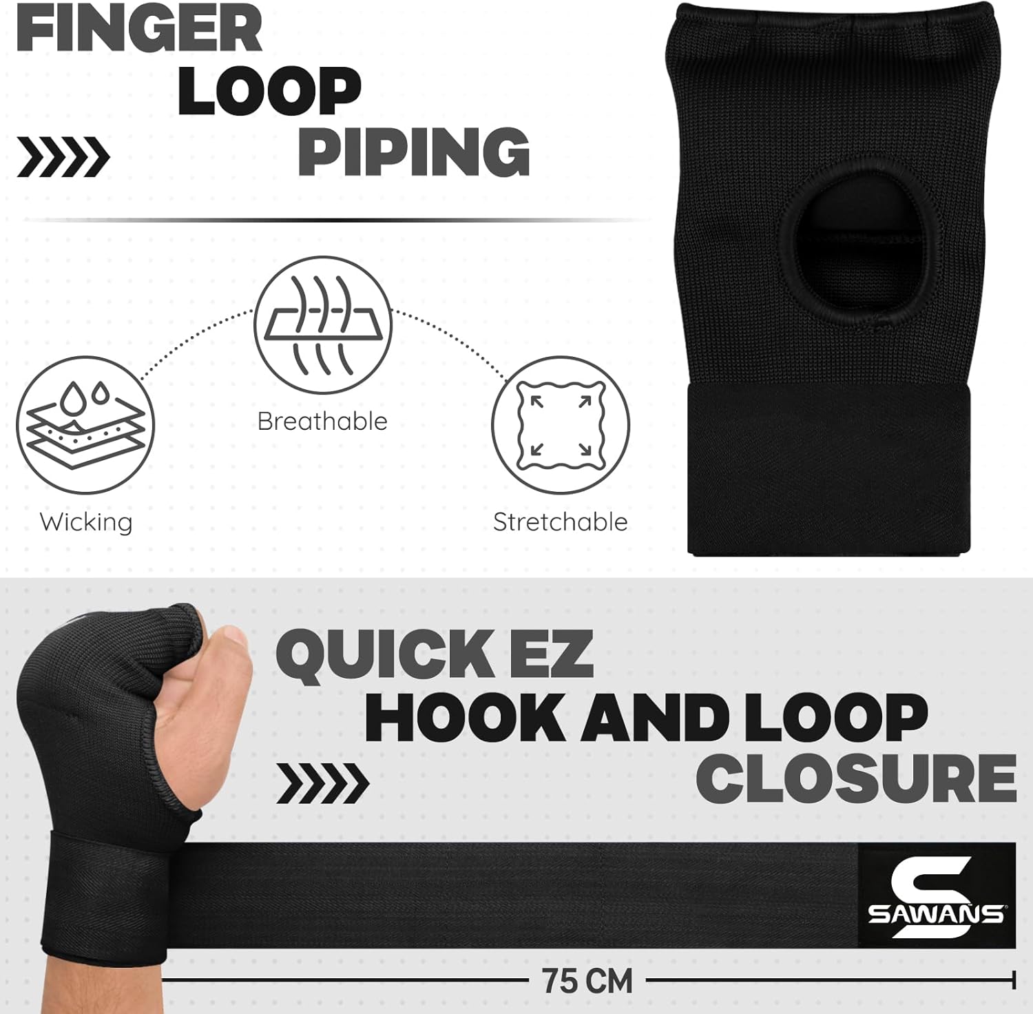 SAWANS Guantes interiores de boxeo para protección de manos, correa...