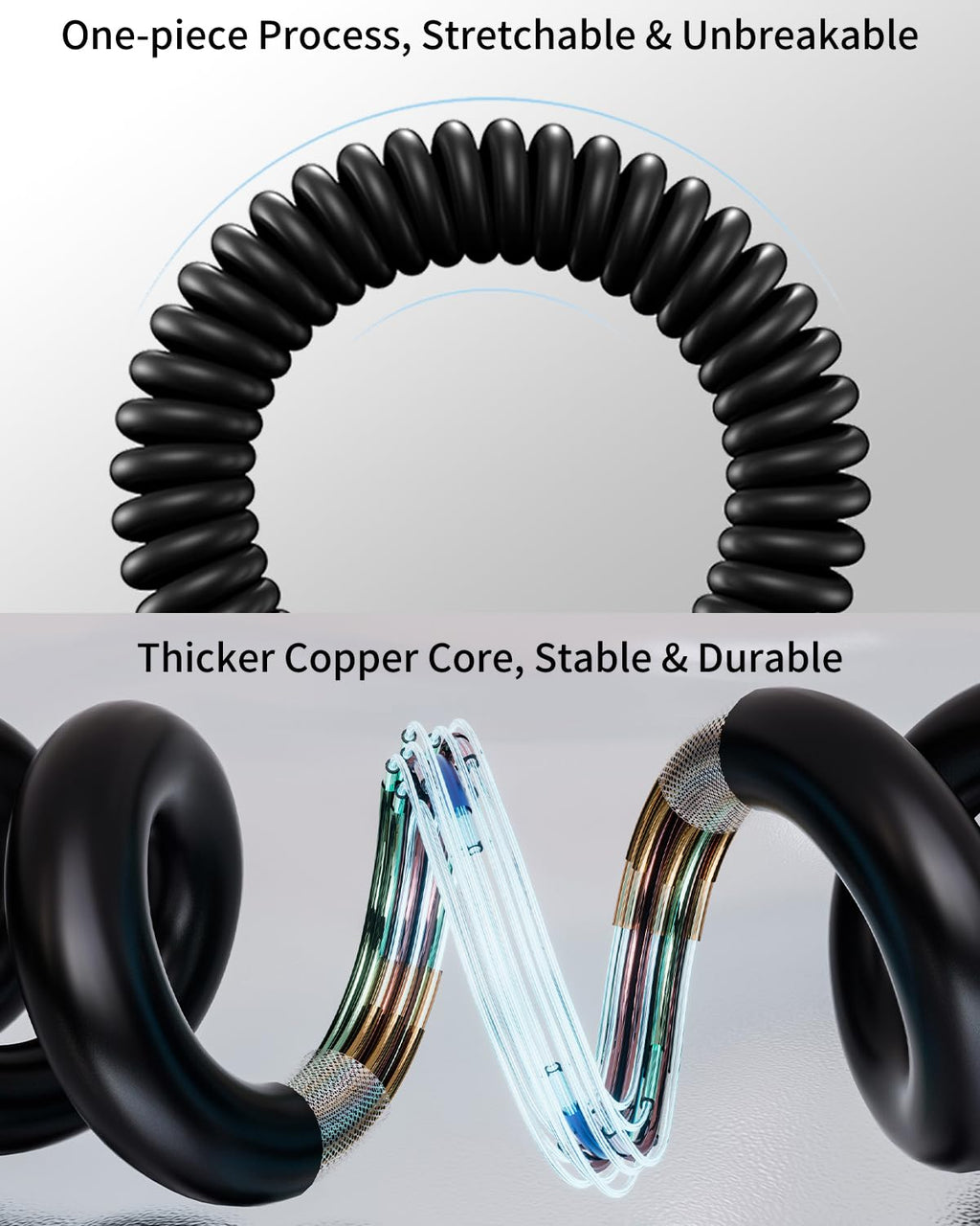 Cable USB a Lightning en espiral para coche, paquete de 2 cables re...