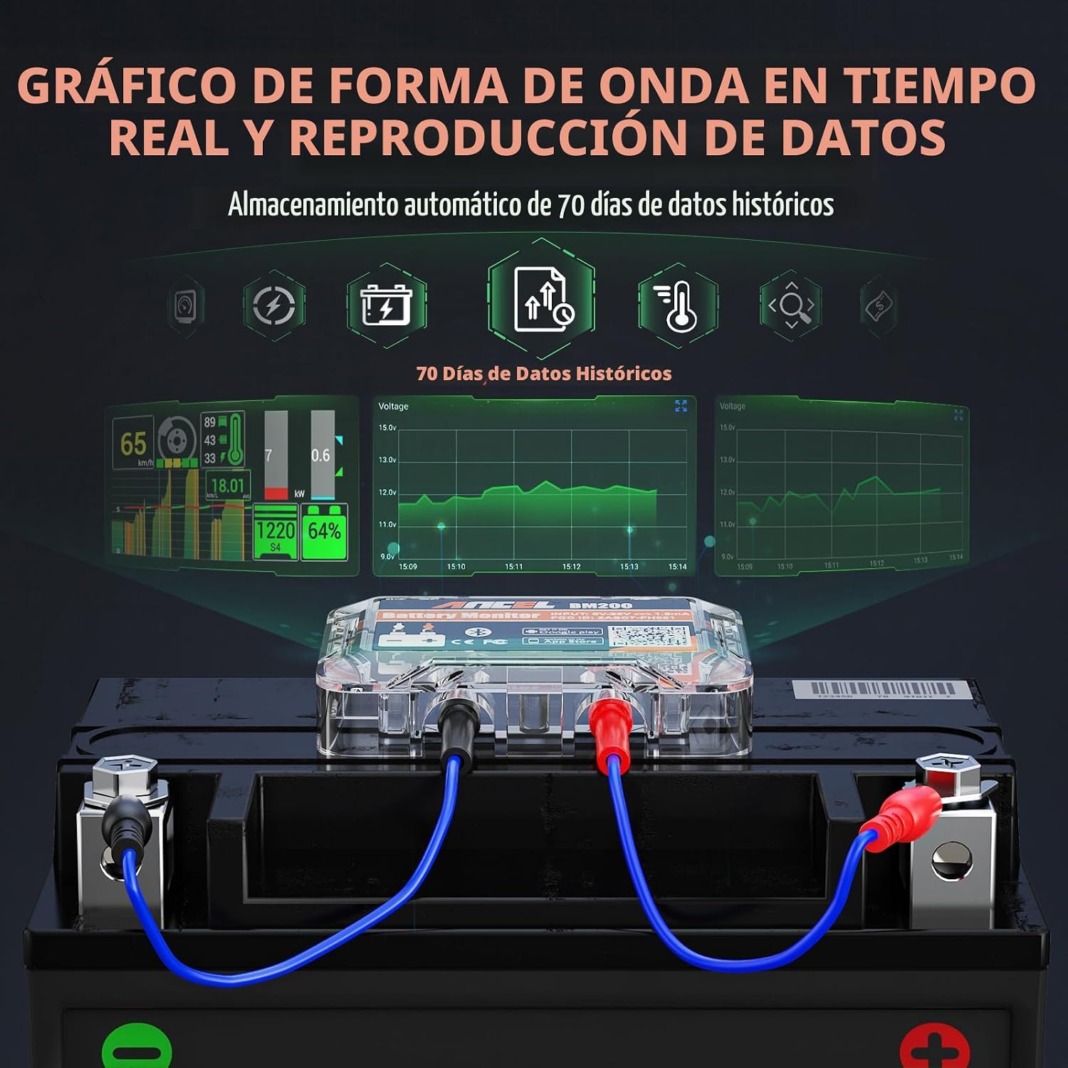 ANCEL BM200-US - Probador de batería de automóvil de 12V, monitor d...