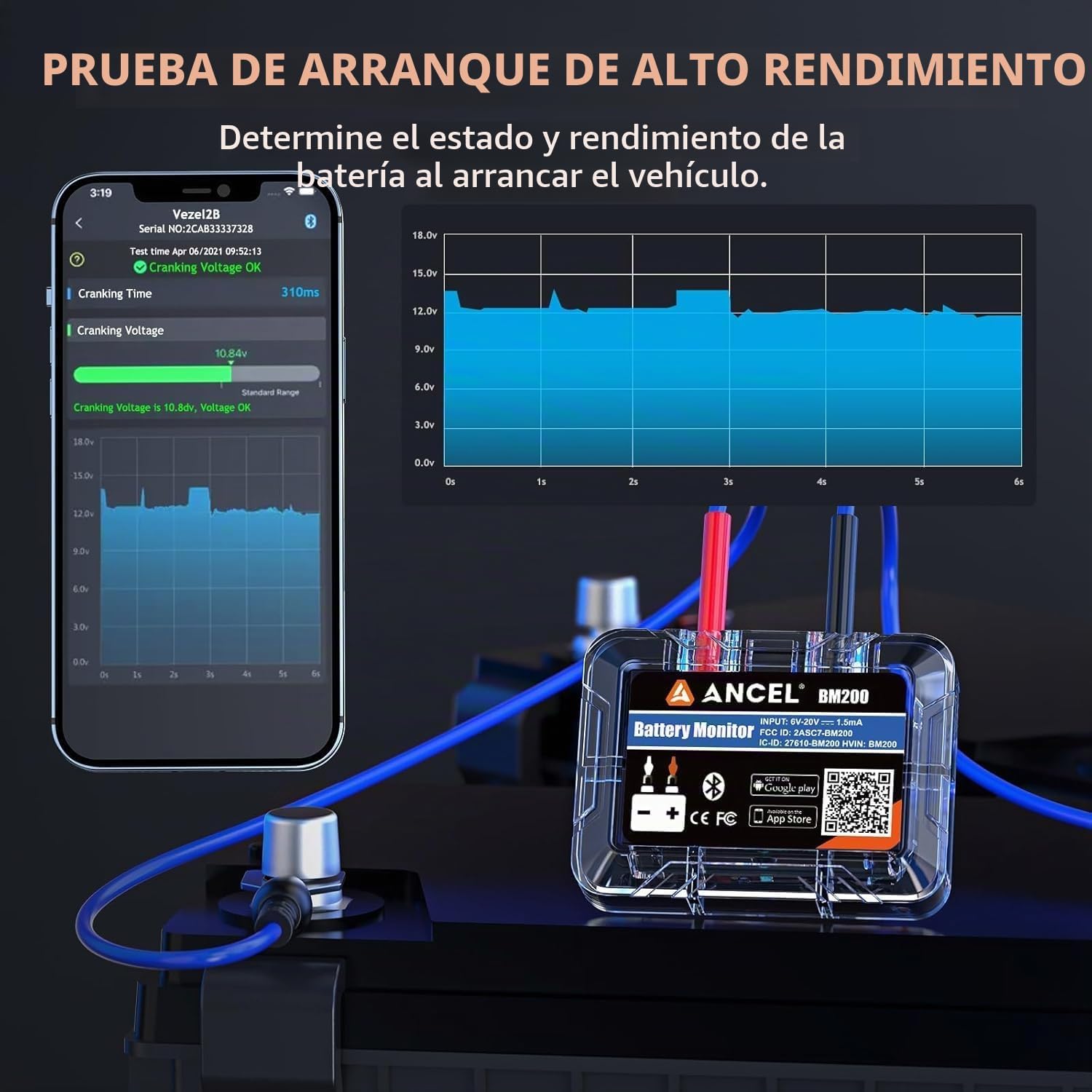 ANCEL BM200 Blue-US Monitor de batería 12V Bluetooth automotriz | P...