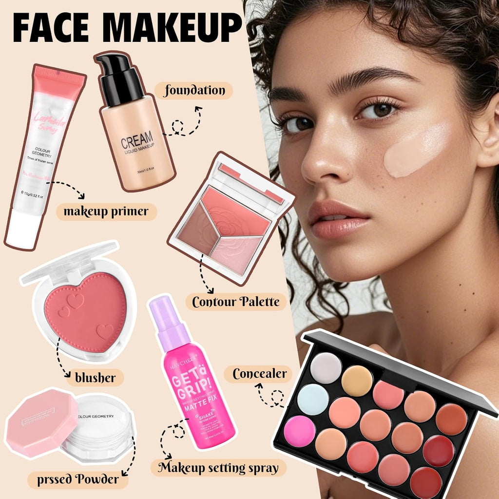 Kit completo de maquillaje para mujer, incluye base de sombra de oj...