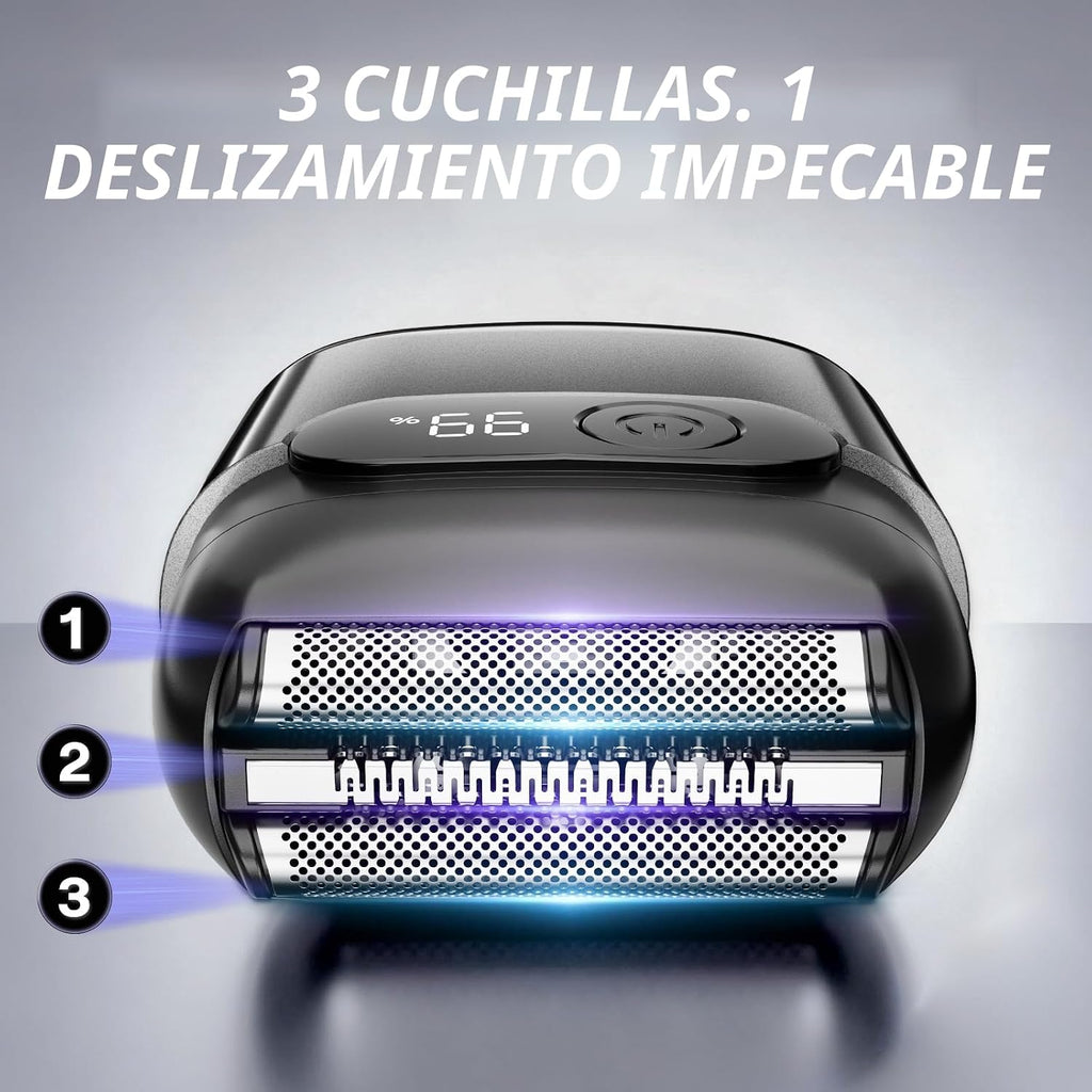 Afeitadora eléctrica de aluminio para hombres, cabezales de afeitad...