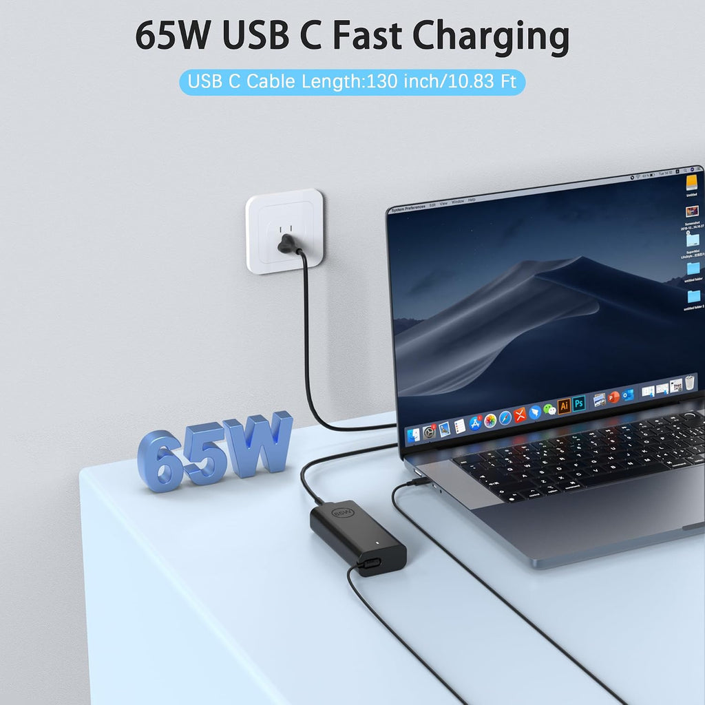 BAJ Cargador USB C de 65 W compatible con Dell Latitude 5420 5520 5...