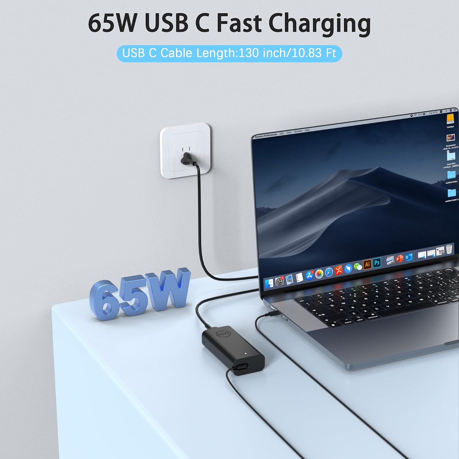 BAJ Cargador USB C de 65 W compatible con Dell Latitude 5420 5520 5...