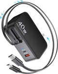 Cargador de pared retráctil 4 en 1 para iPhone 17 USB C, multipuert...