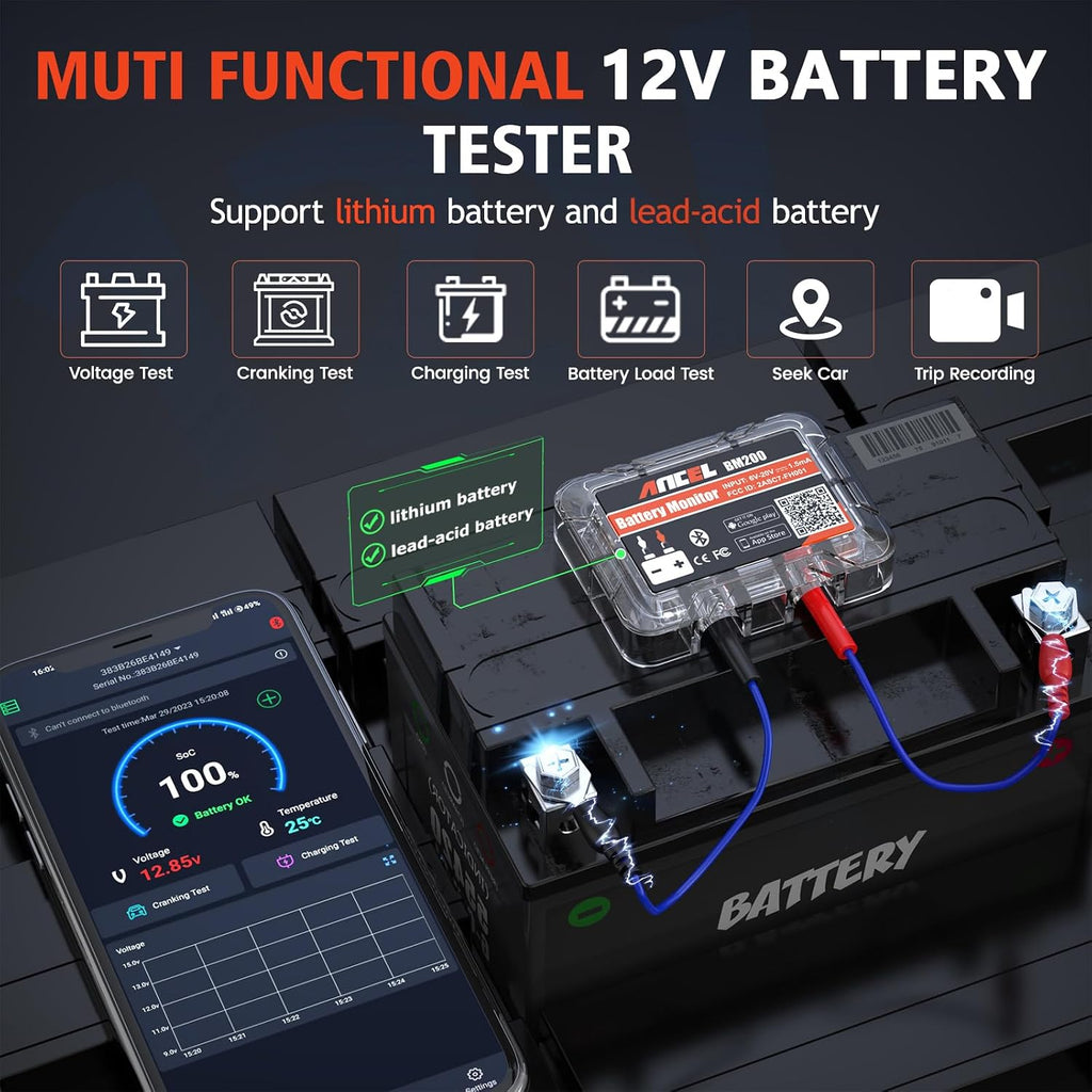 ANCEL BM200-US - Probador de batería de automóvil de 12V, monitor d...