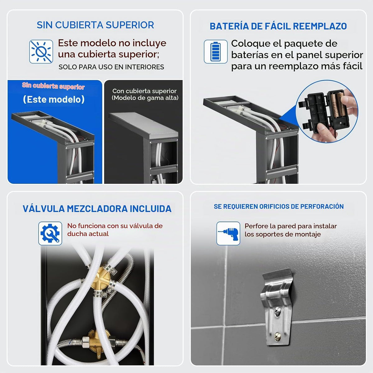ROVOGO Sistema de torre de panel de ducha con luces LED, funciona c...