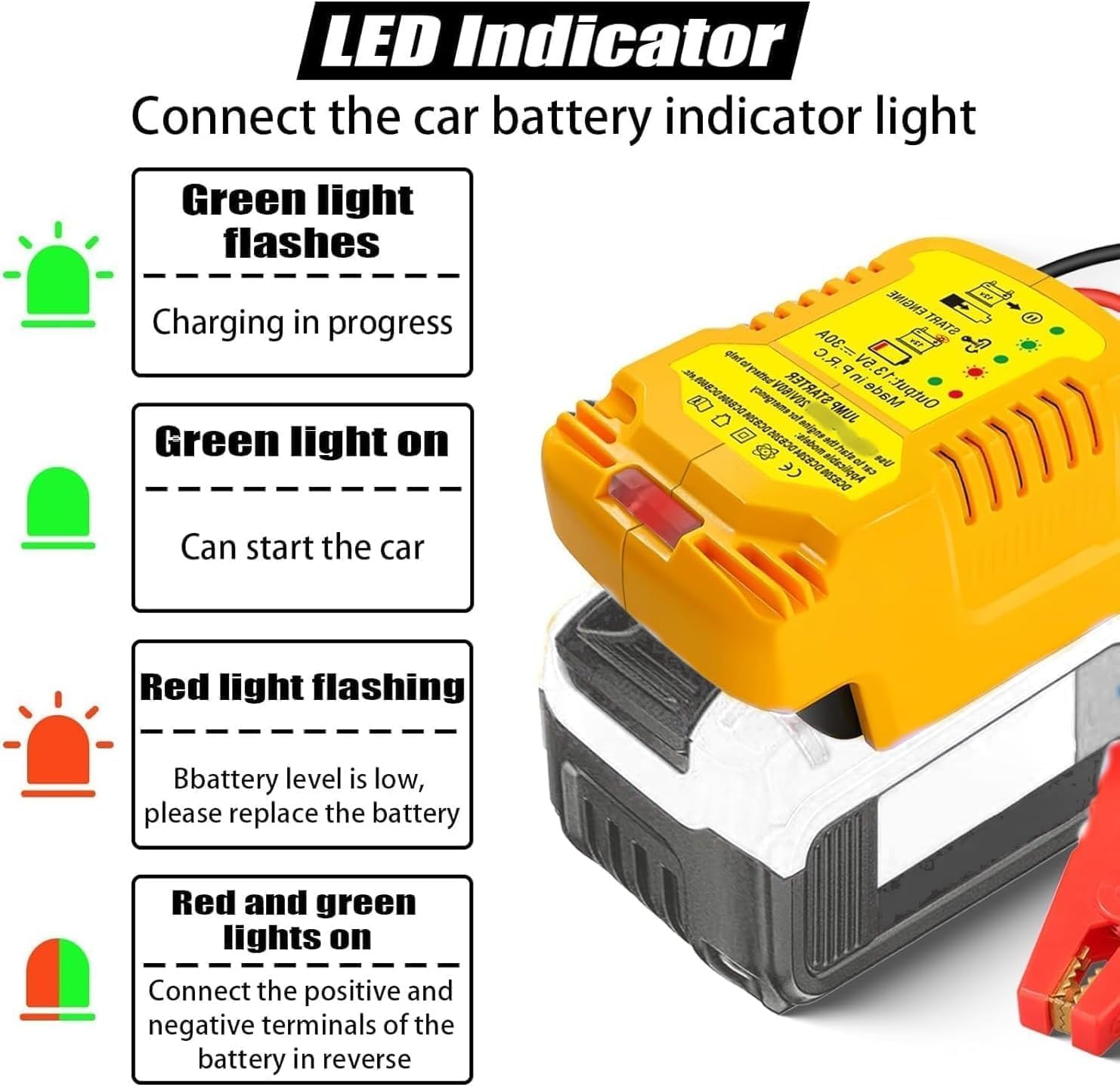 Adaptador de arranque de batería para Dewalt 20 V 60 V, cables de a...