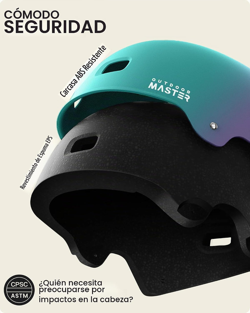 OutdoorMaster - Casco de patineta y ciclismo, dos forros extraíbles...