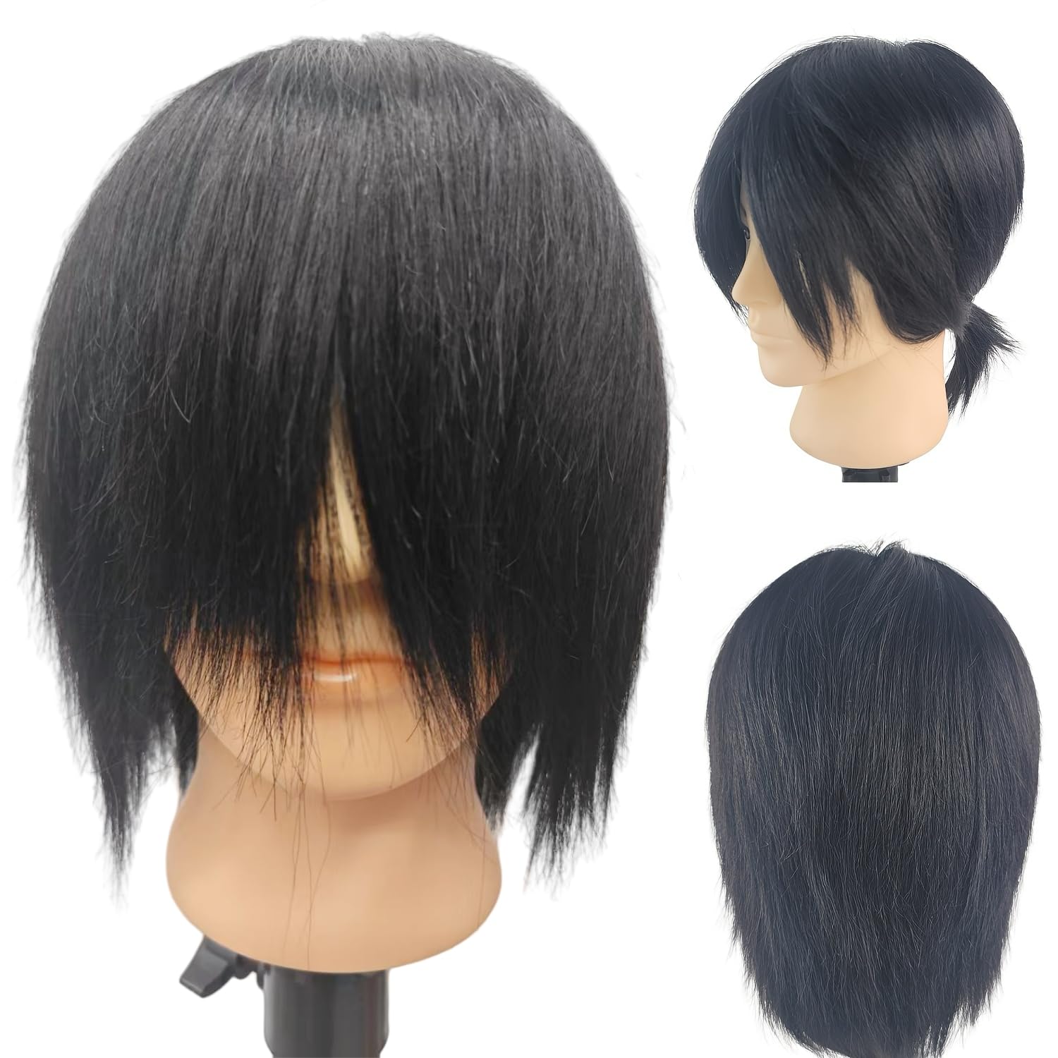 Yiifiulyn Cabeza de maniquí con cabello humano 100% real, cabeza de...