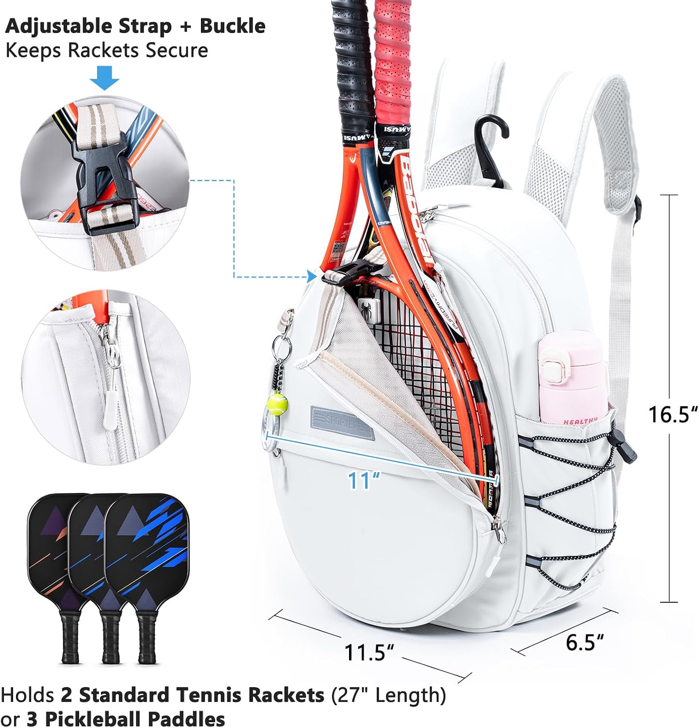 SPORJET Mochila de Tenis con Soporte para 2 Raquetas, Bolsa de Raqu...