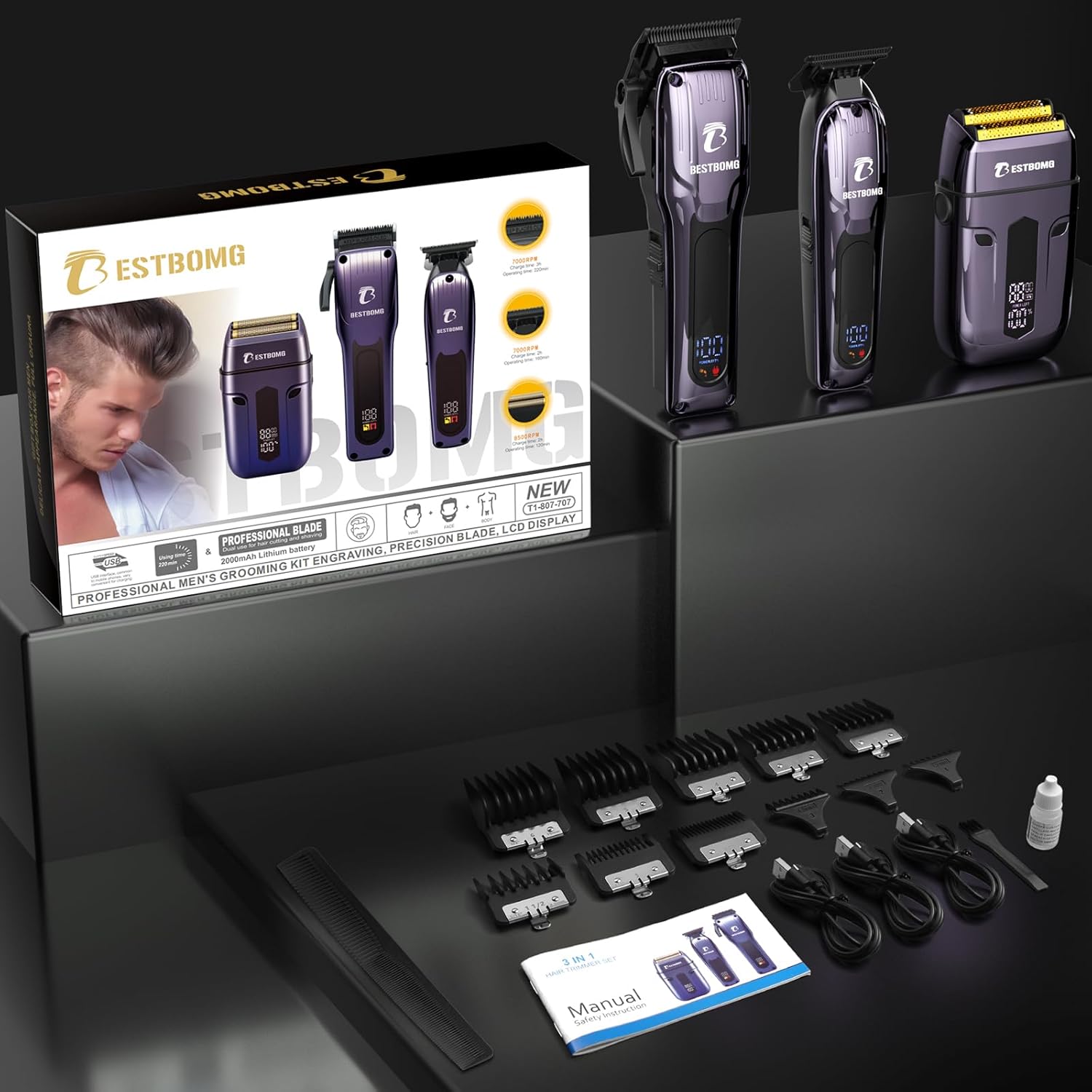 BESTBOMG® - Cortapelos para hombres profesionales, kit de corte de...