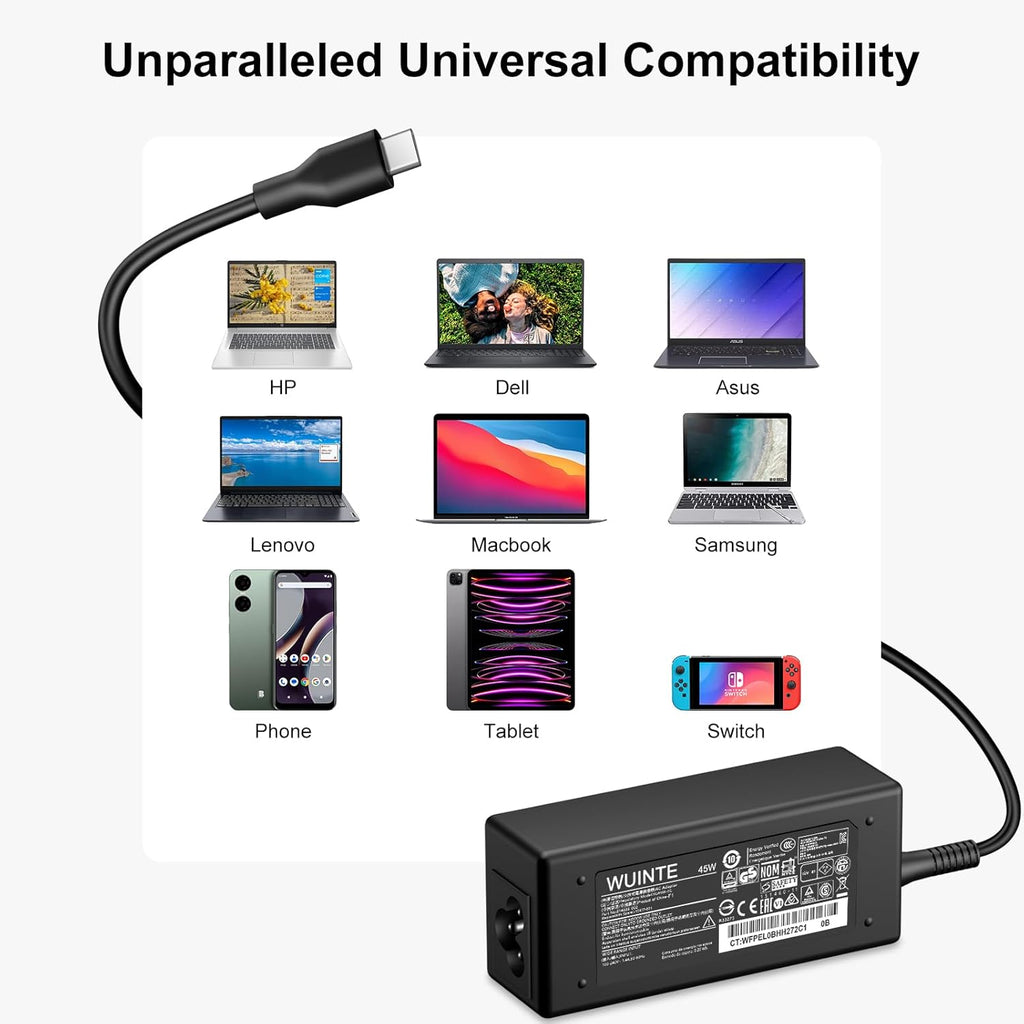 Cargador USB C para laptop compatible con cable de alimentación HP...