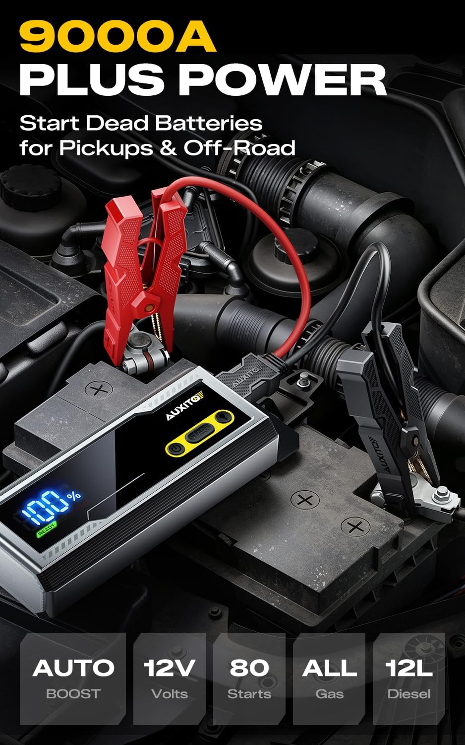 AUXITO T5 9000A - Arrancador de batería de coche resistente para to...