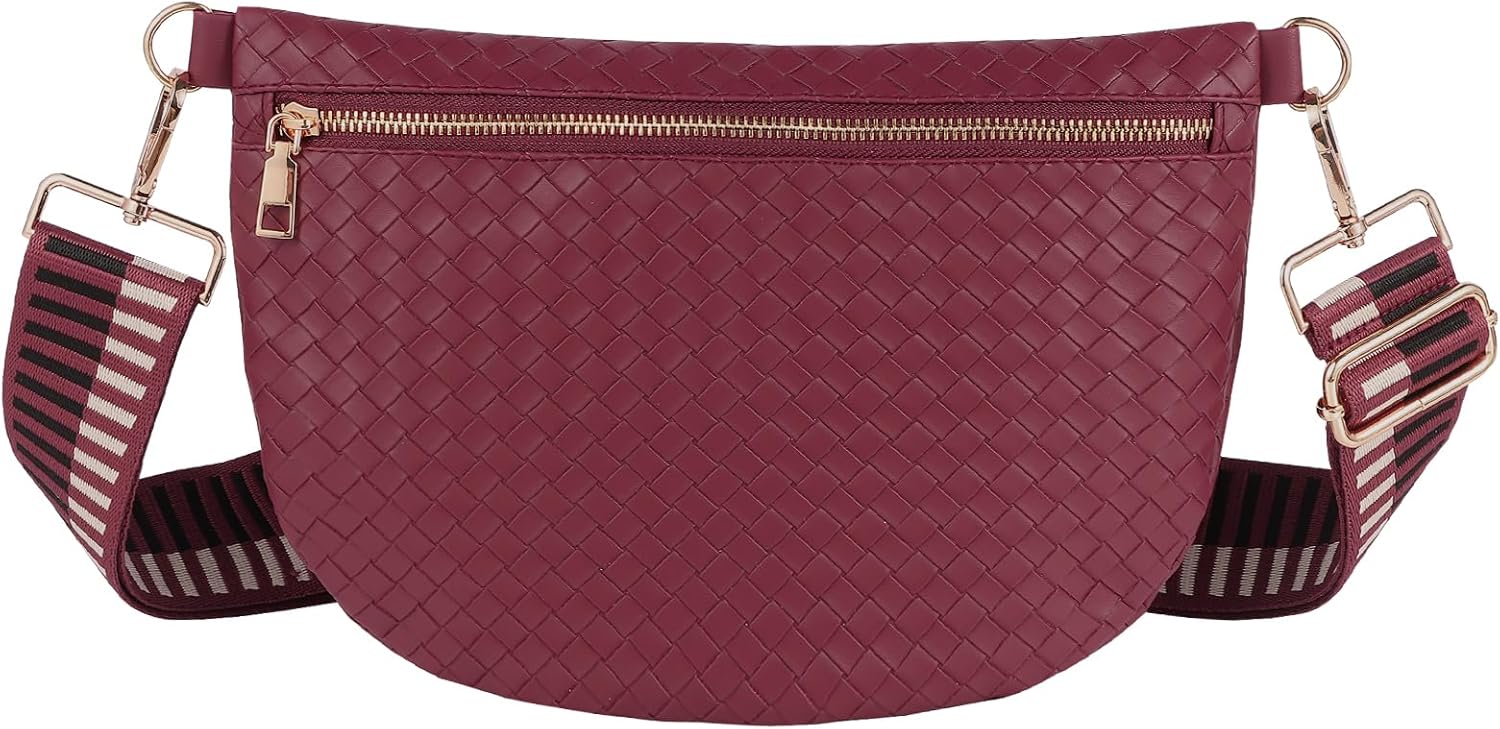Bolsos cruzados tejidos para mujer, cinturón de cuero, riñonera, ca...