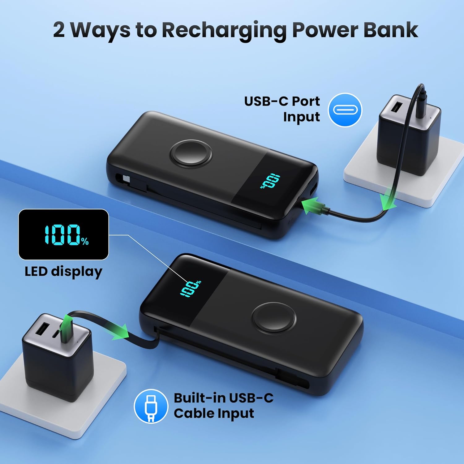 Cargador portátil de 40800 mAh para iPhone con cable integrado y ca...
