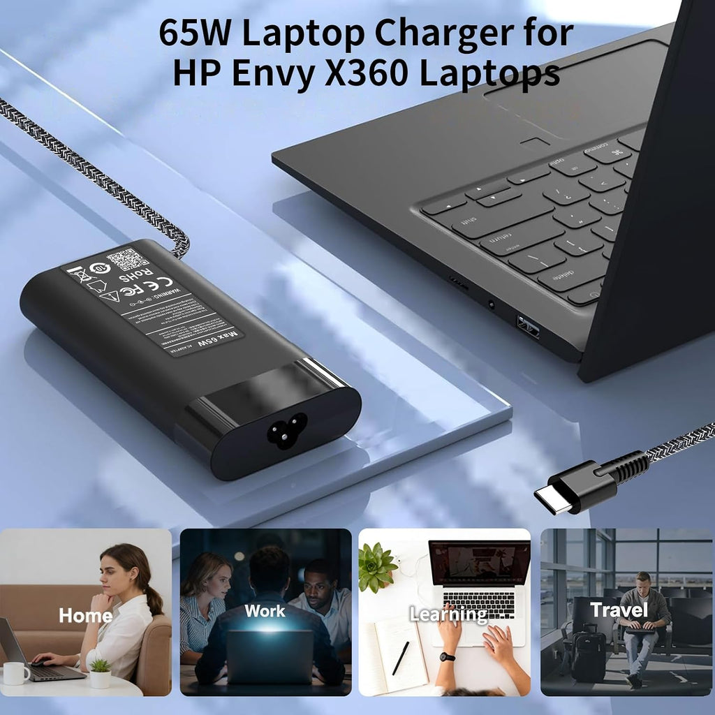 Cargador delgado para portátil HP 65W USB C, repuesto para HP Envy...