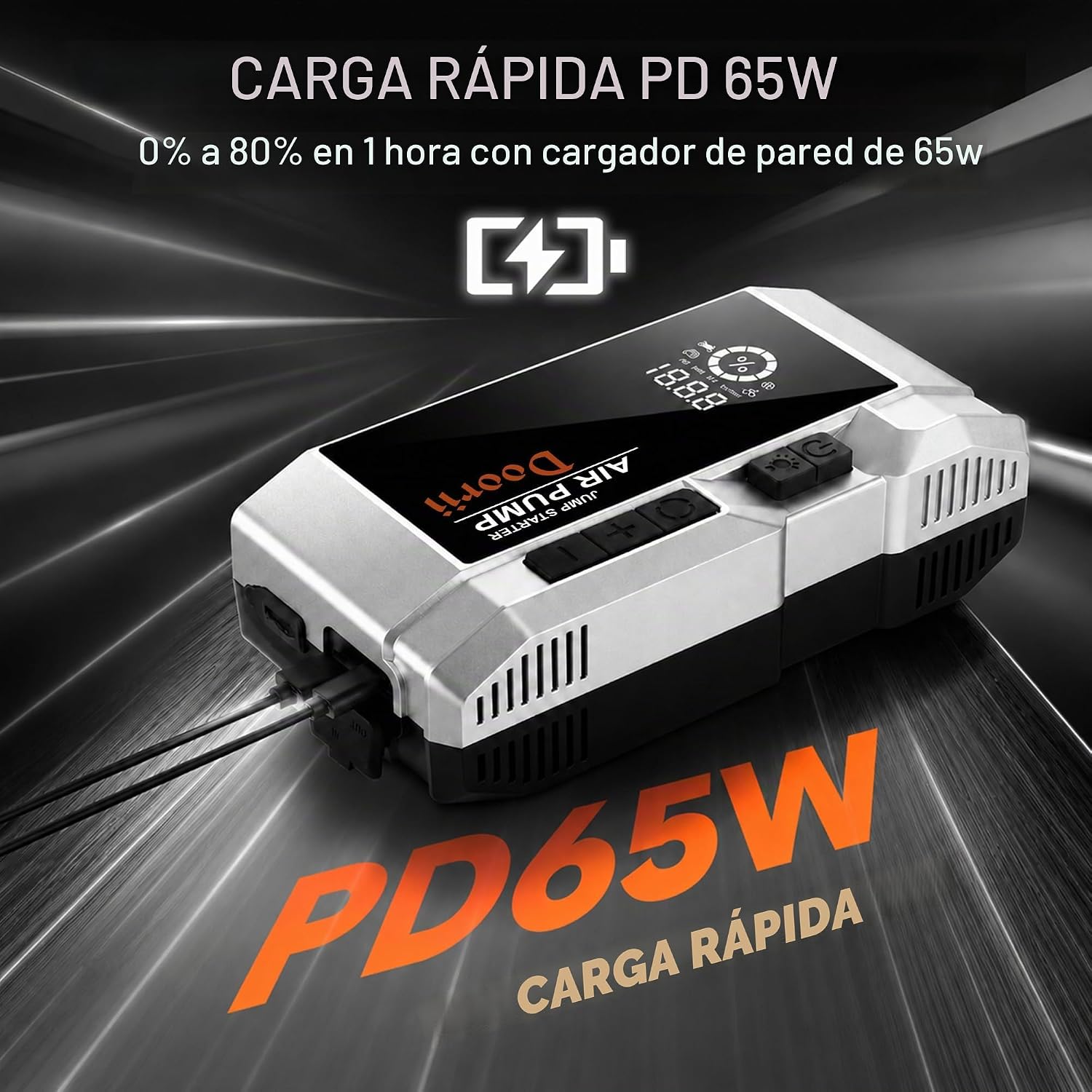 Doorii Arrancador de coche portátil de 8000 A con carga rápida PD65...