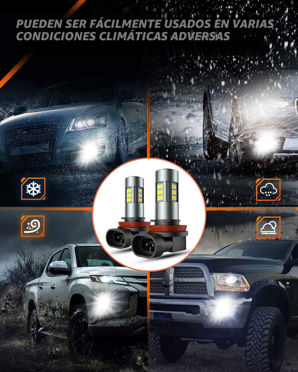 SEALIGHT Bombillas antiniebla LED H11 H8 H16 o DRL, bombillas antin...