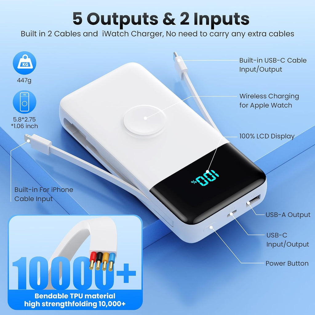 Banco de Energía Cargador Portátil 40800mAh con 3 Cables Integrados...