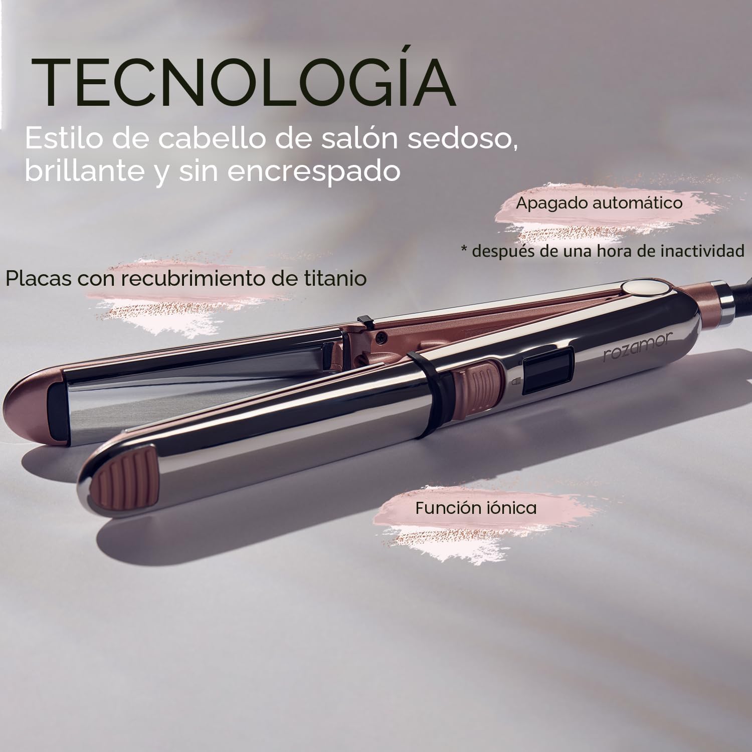 Rozamor Plancha plana iónica de titanio 2 en 1, alisador y rizador...