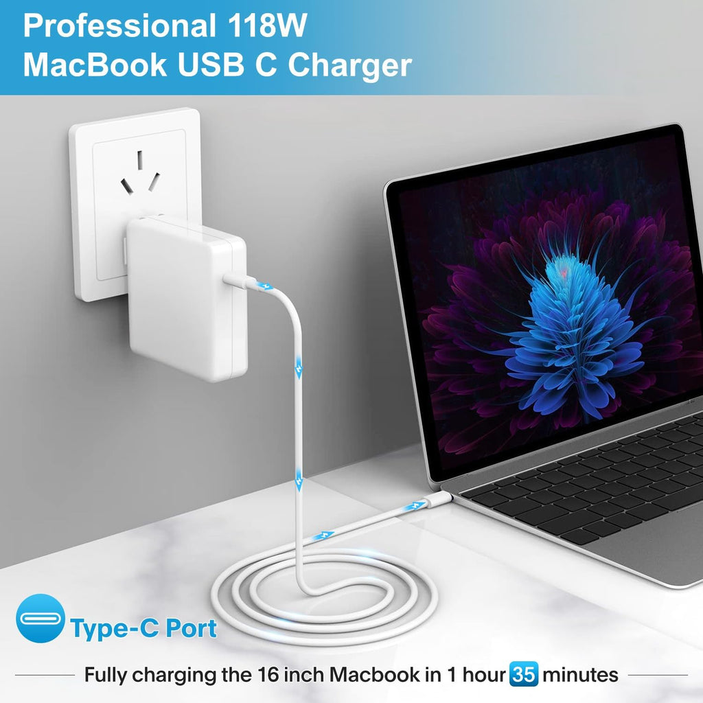Cargador Mac Book Pro de 118 W USB C Adaptador de corriente de carg...