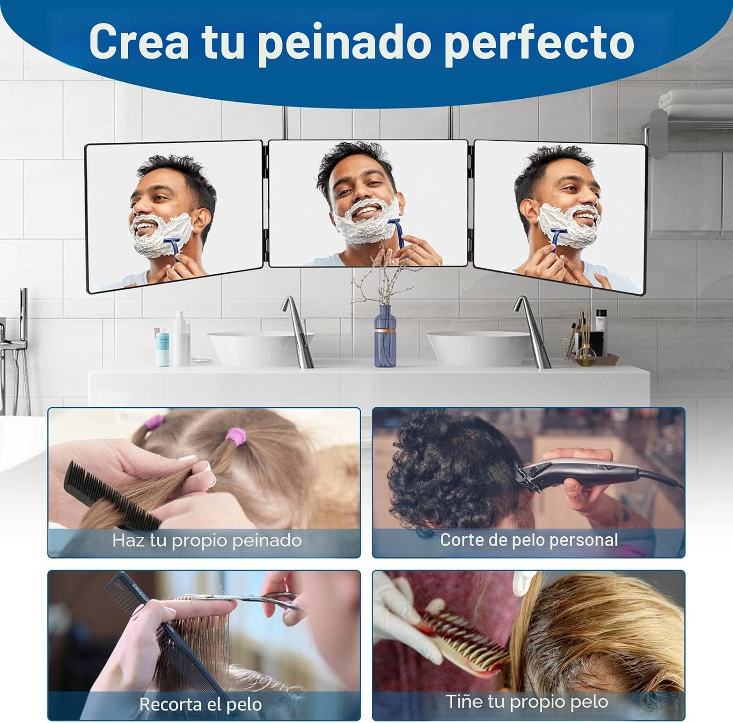 LMZNXCZ Espejo de 3 vías para corte de pelo propio, cortes de pelo...