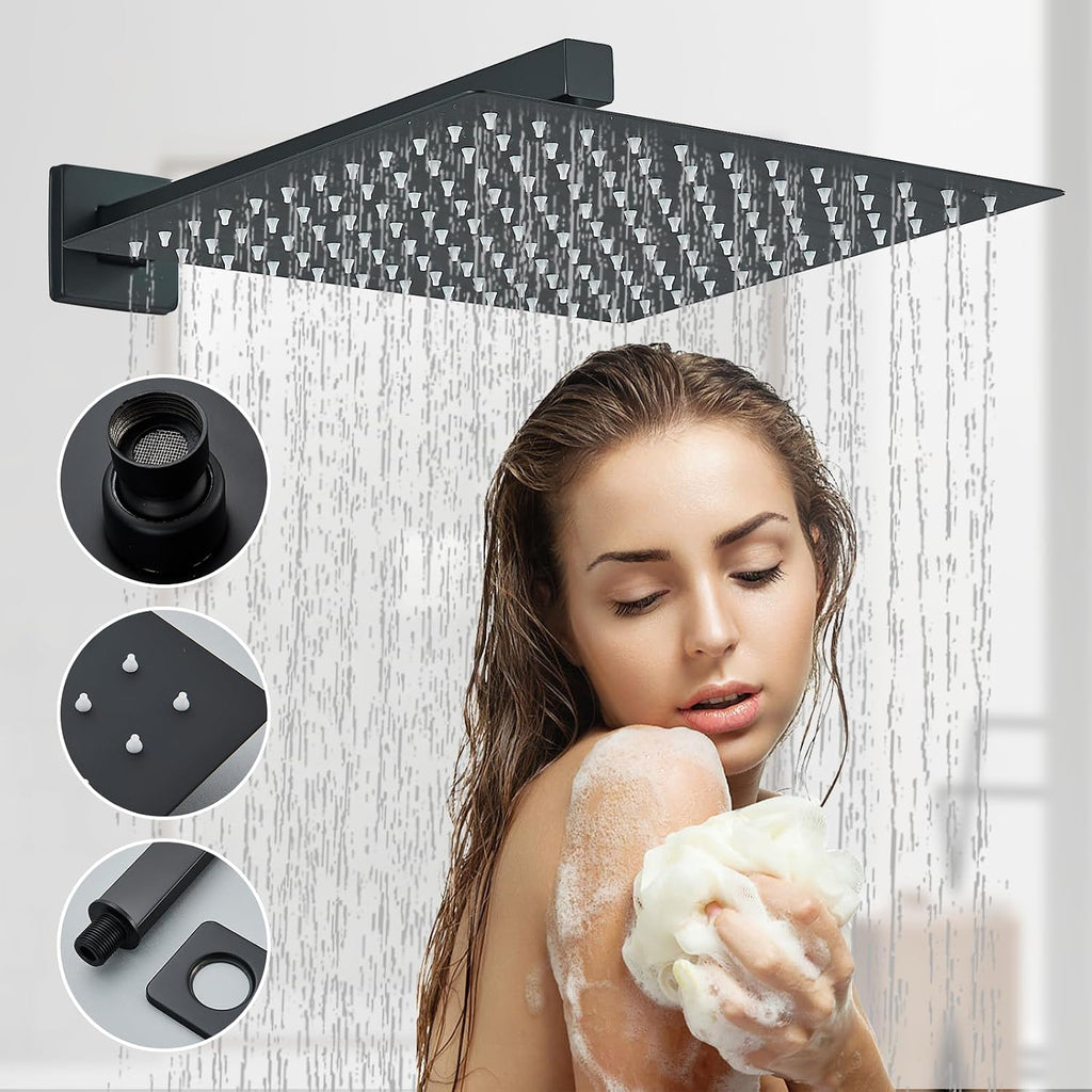 Ackwave Grifo de ducha negro mate con cabezal de ducha de lluvia de...