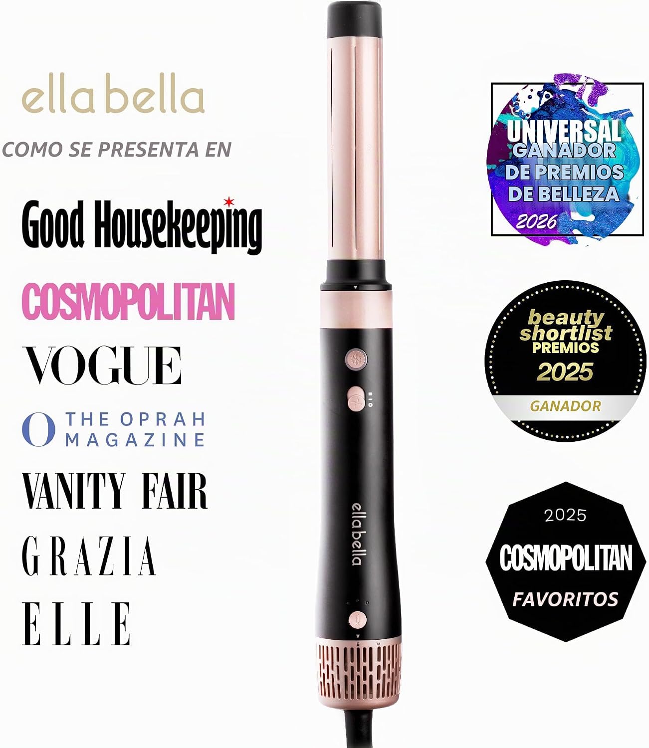 ELLA BELLA® - Moldeador y alisador profesional de aire caliente 6 e...