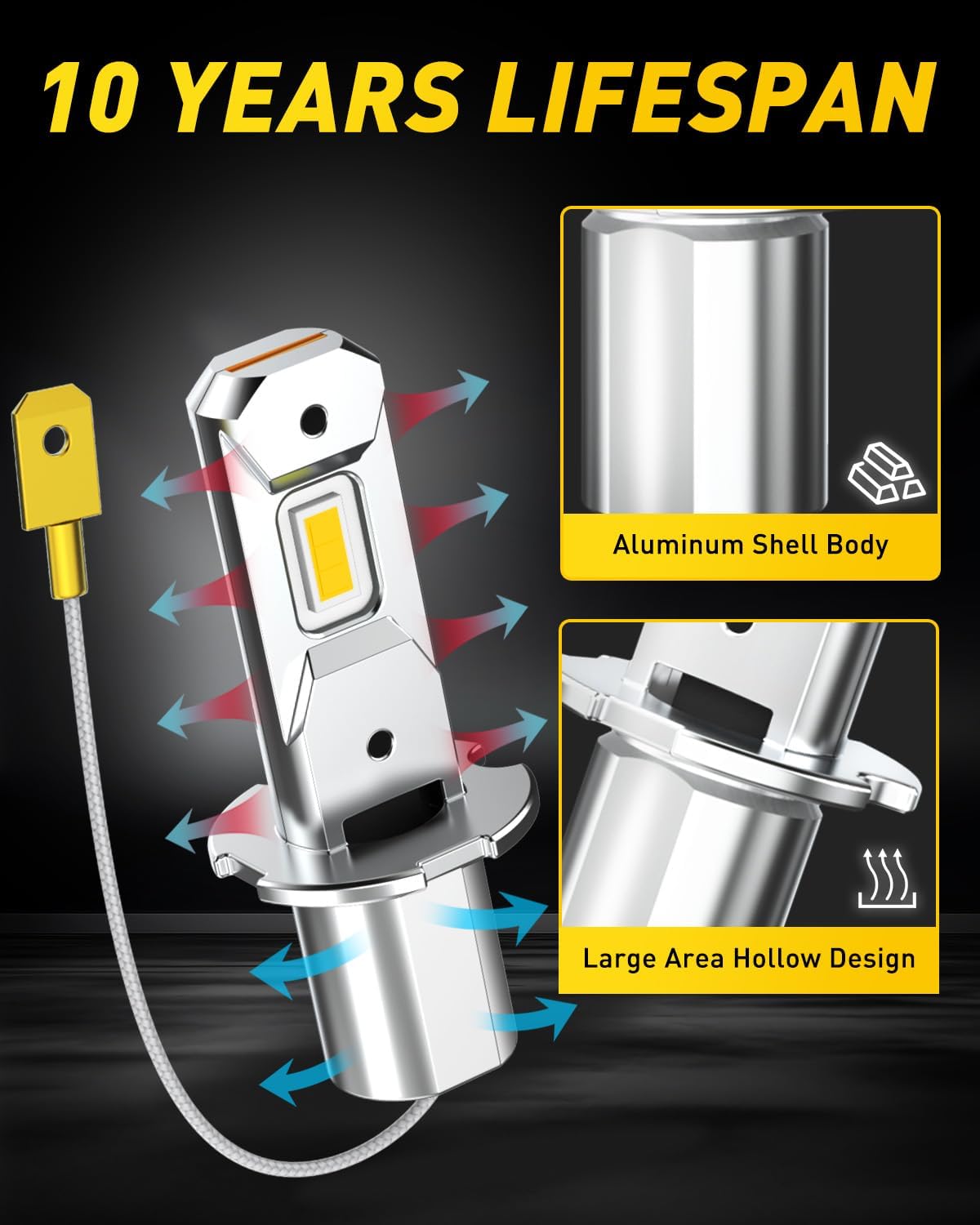 AUXITO Bombilla LED antiniebla H3, 3000 K amarillo ámbar, 46000 lm...