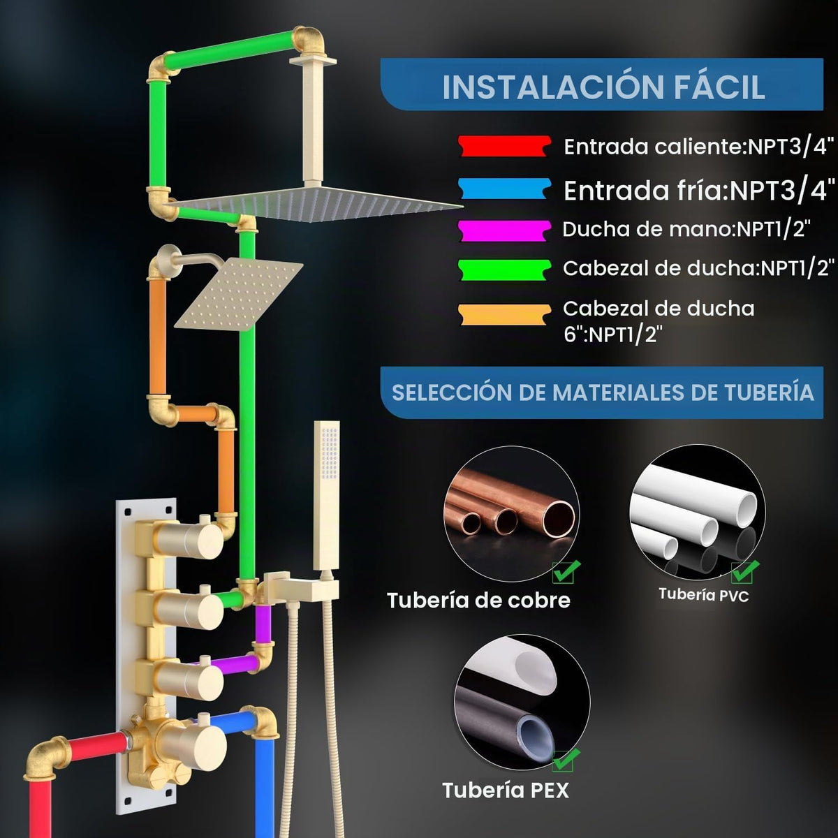 Sistema de ducha termostático de 16 pulgadas, juego de fuacet de du...
