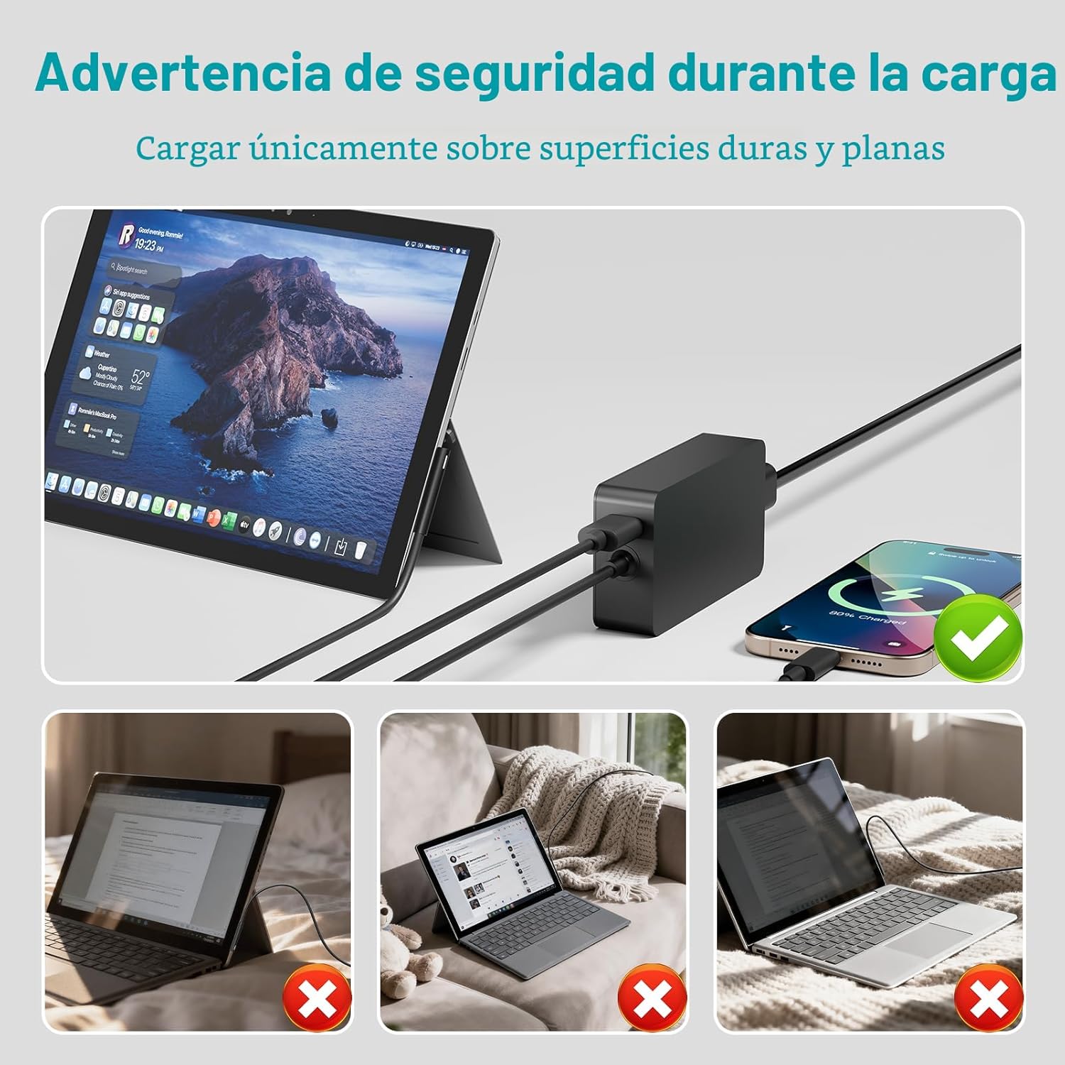 Cargador de 65 W compatible con Microsoft Surface Pro 11, 10, 9, 8,...