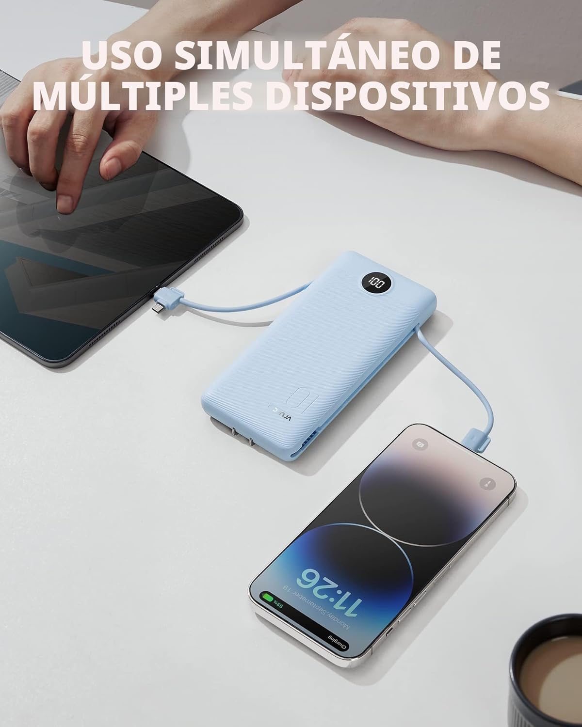 VRURC - Cargador portátil con cables integrados y enchufe de pared...