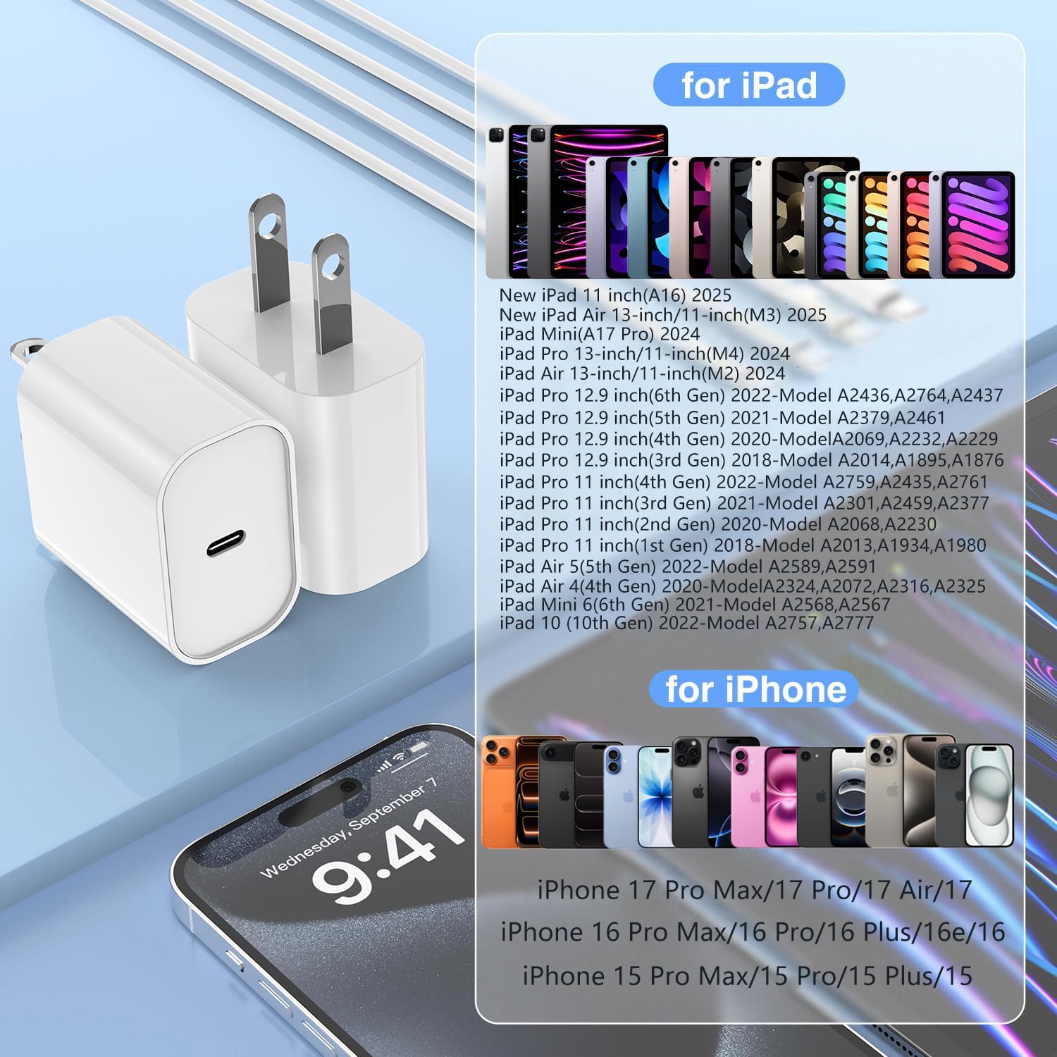 Paquete de 2 cargadores rápidos USB C para iPad Pro 13 (M4)\/iPad P...