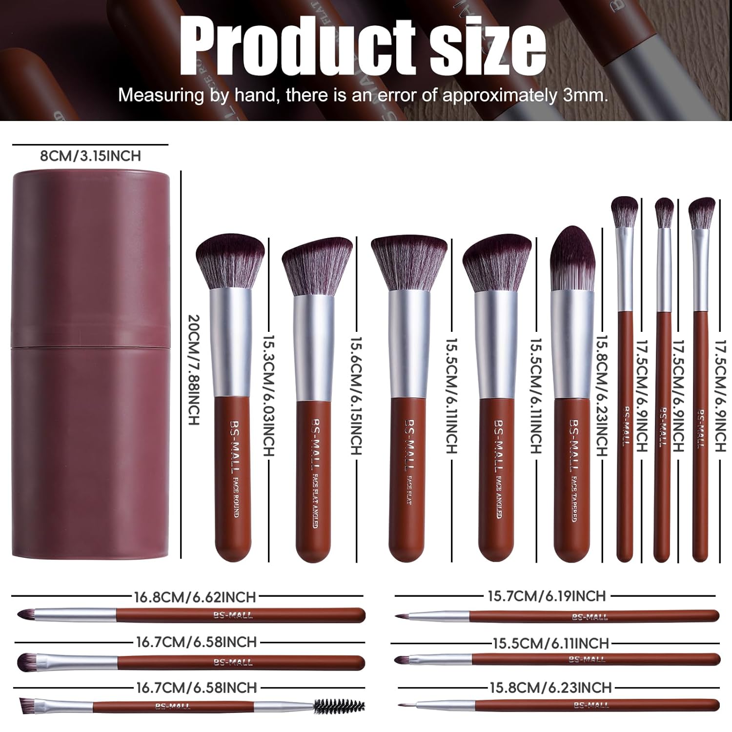 BS-MALL Juego de 14 brochas de maquillaje con estuche, brocha para...
