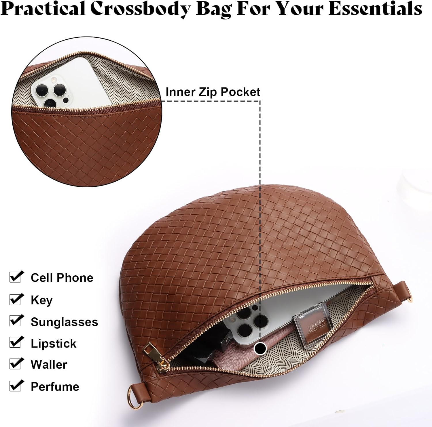 Bolsos cruzados tejidos para mujer, cinturón de cuero, riñonera, ca...