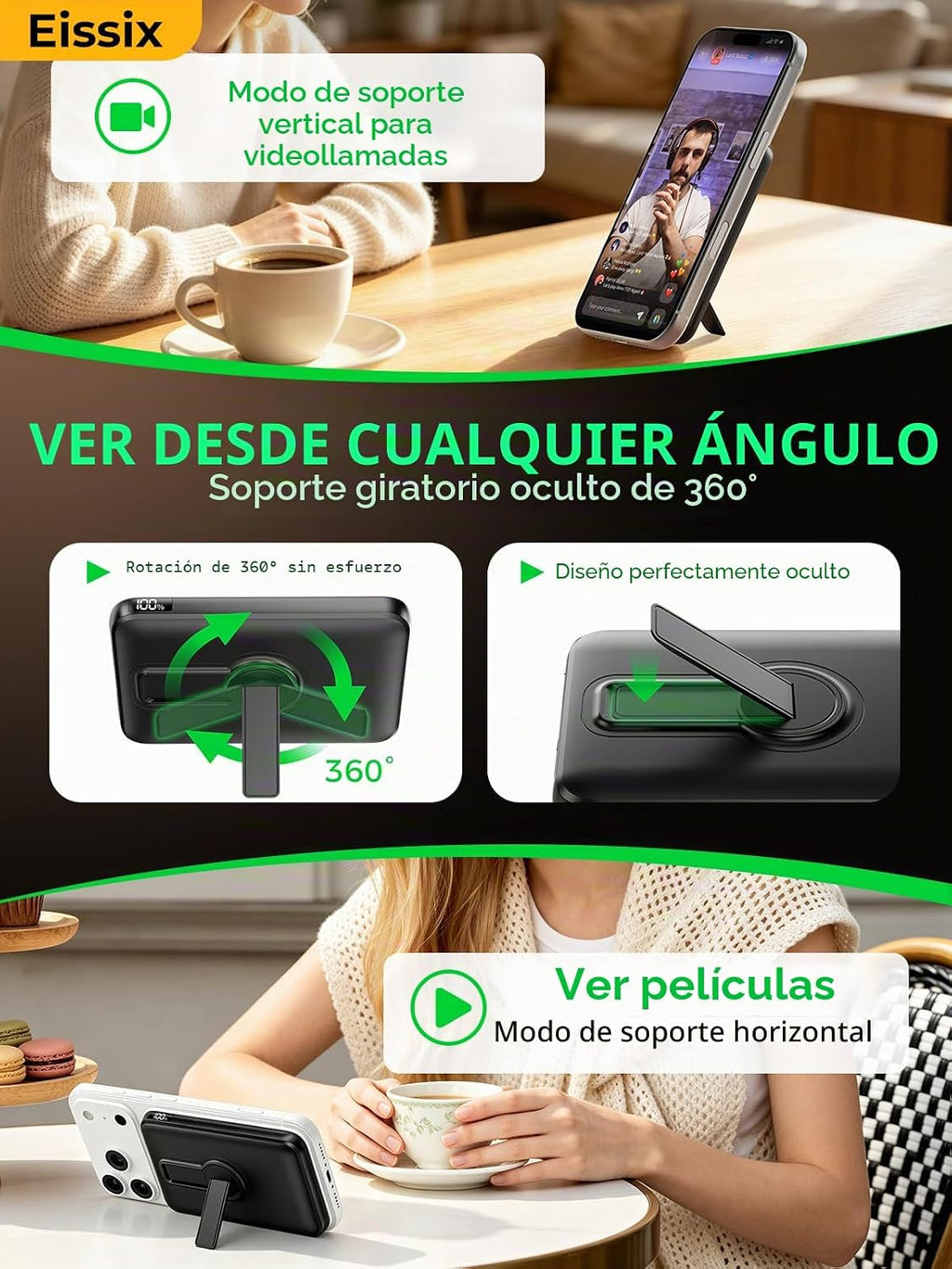 Cargador portátil magnético de 12000 mAh con soporte ajustable, bat...