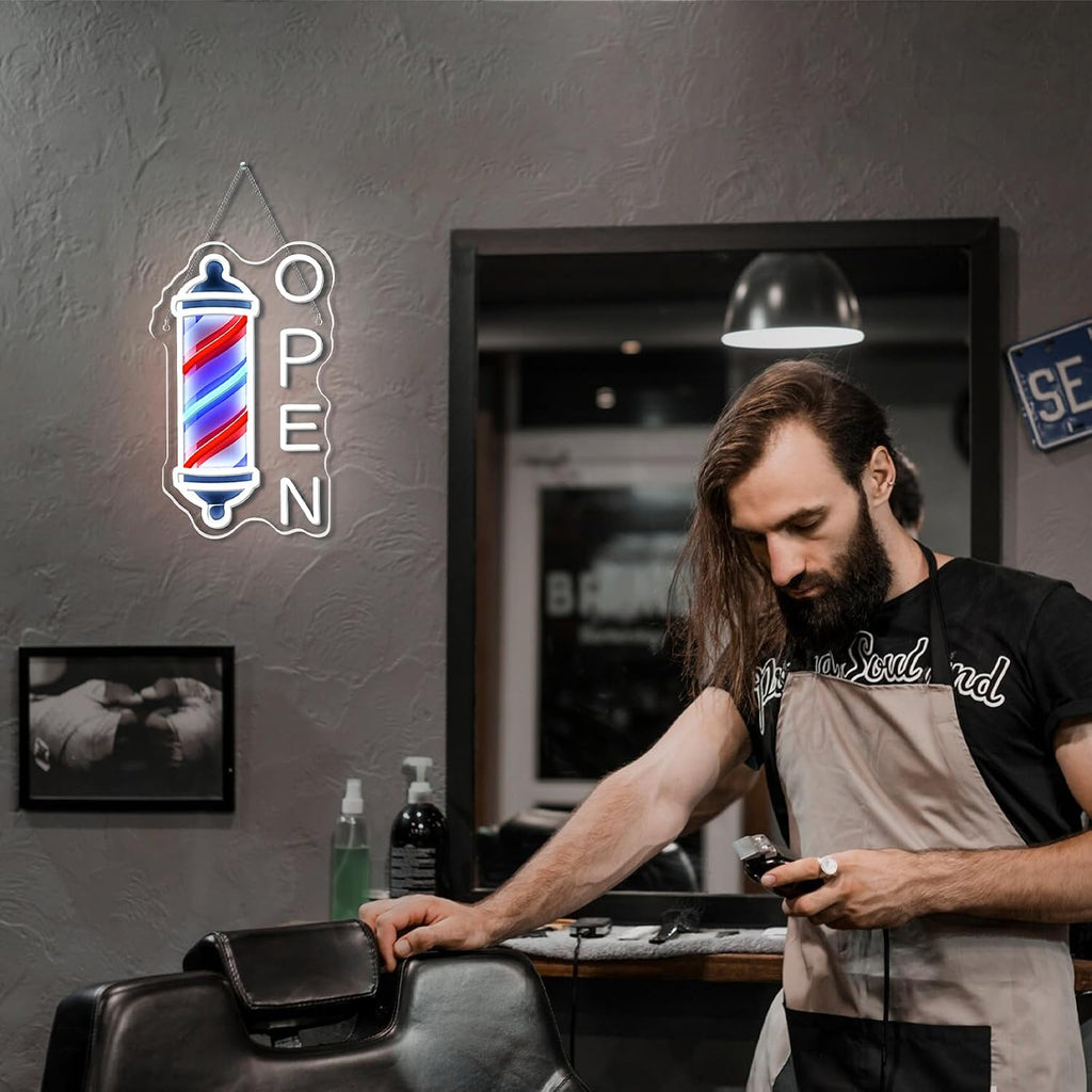 Letrero de neón abierto para decoración de pared de barbería para b...