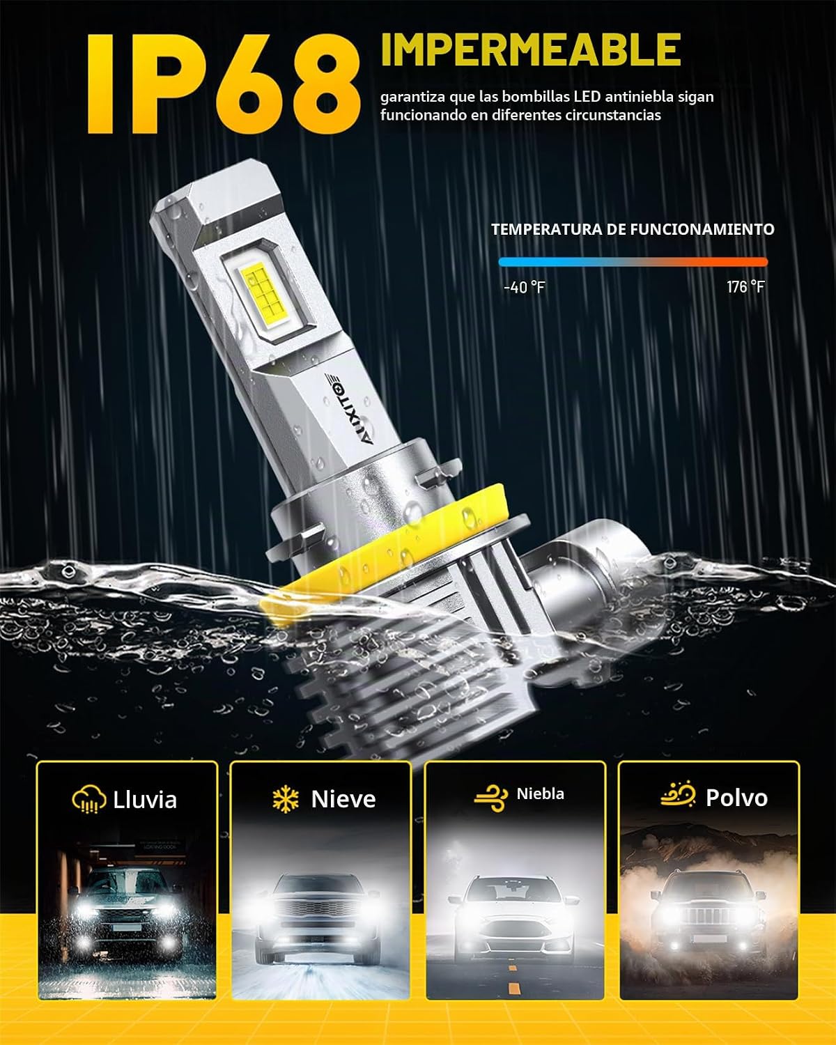 AUXITO Bombilla LED H11 H8 H9 H16 80000LM 6500K blanco frío, 22 W,...