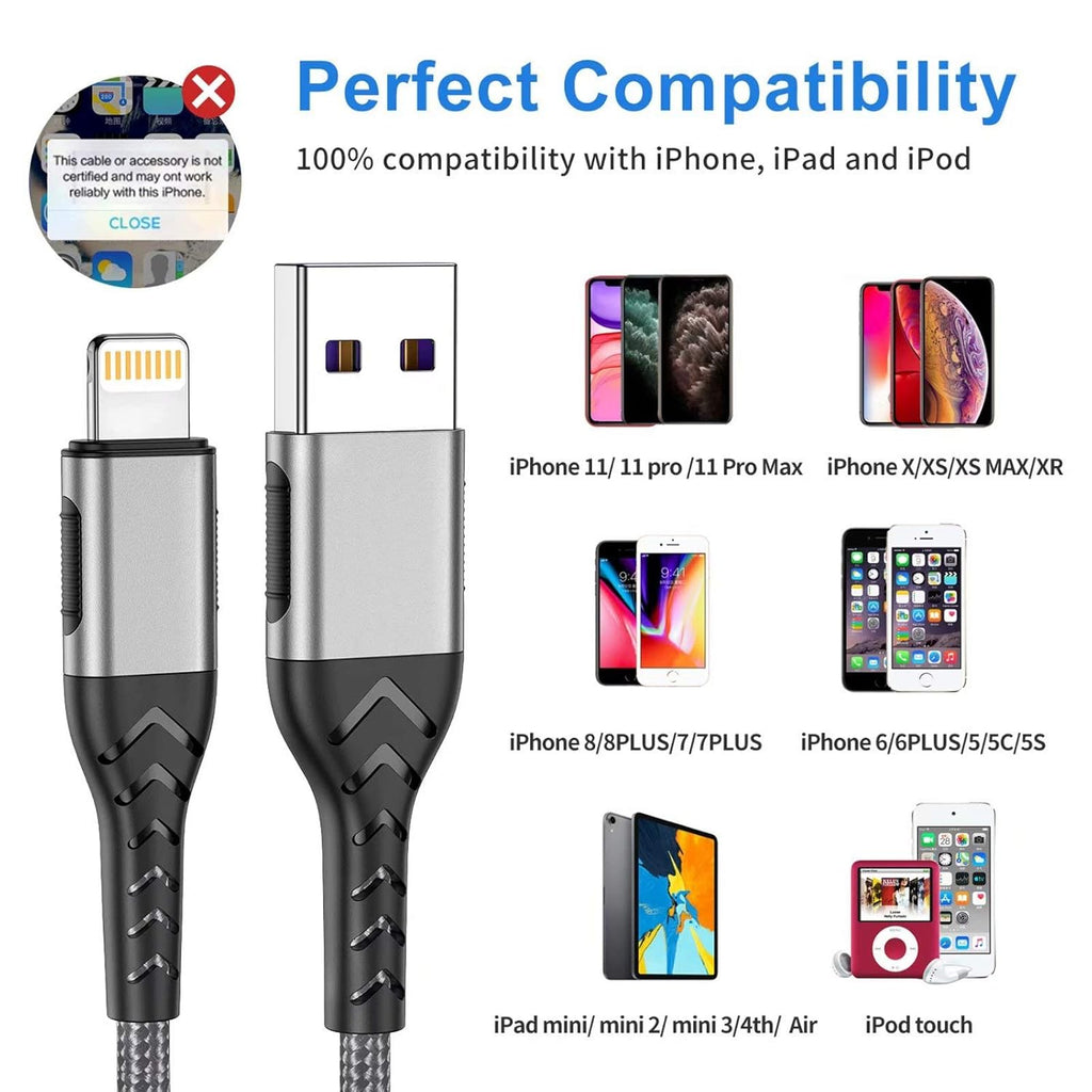 Durcord Cargador de iPhone, [certificado MFi] Paquete de 3 cables U...