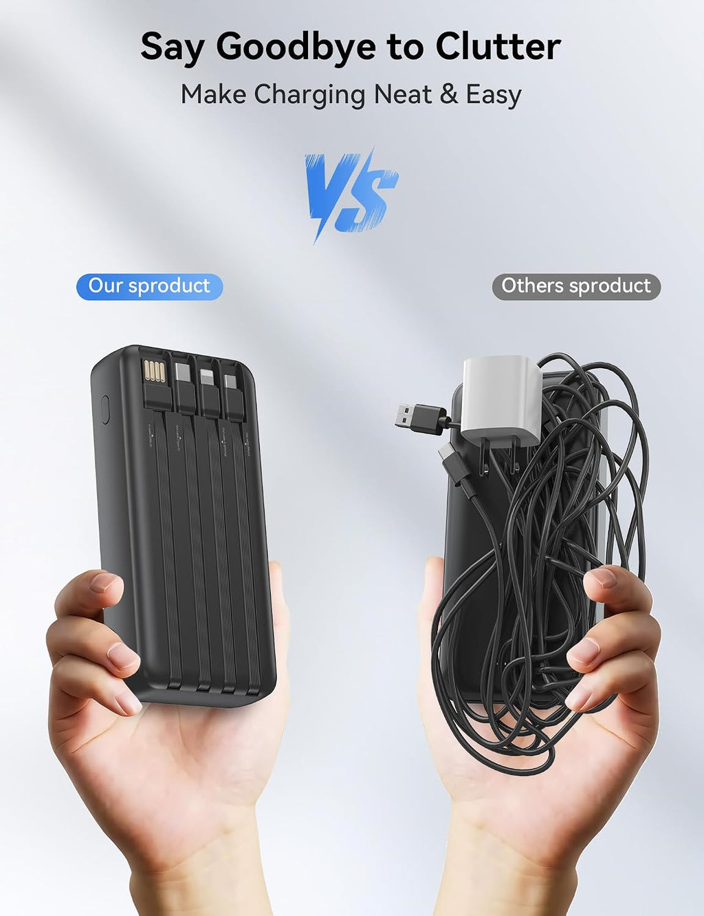 Nusyddy Cargador portátil de 20000 mAh integrado con 4 cables, bate...
