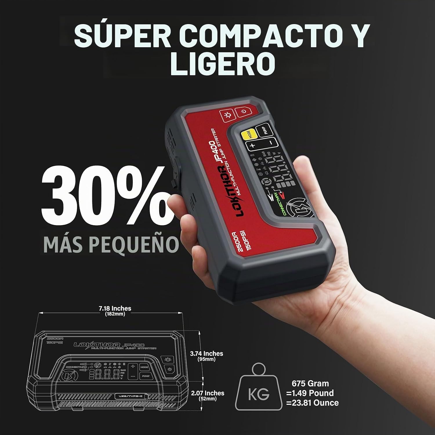 LOKITHOR JP400 Arrancador de batería con compresor de aire, 2500A 1...