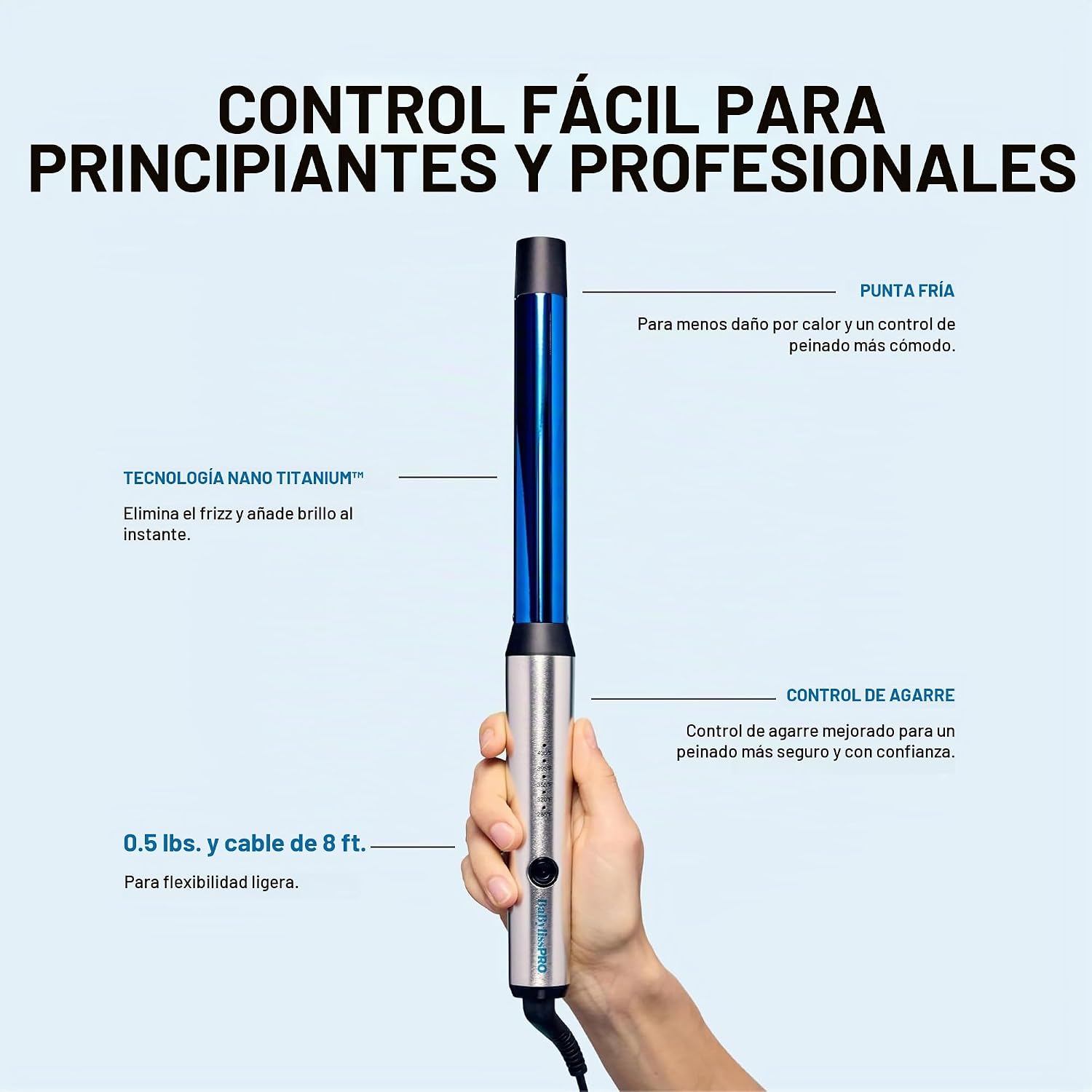 Rizador profesional BabylissPRO Nano Titanium para todo tipo de cab...